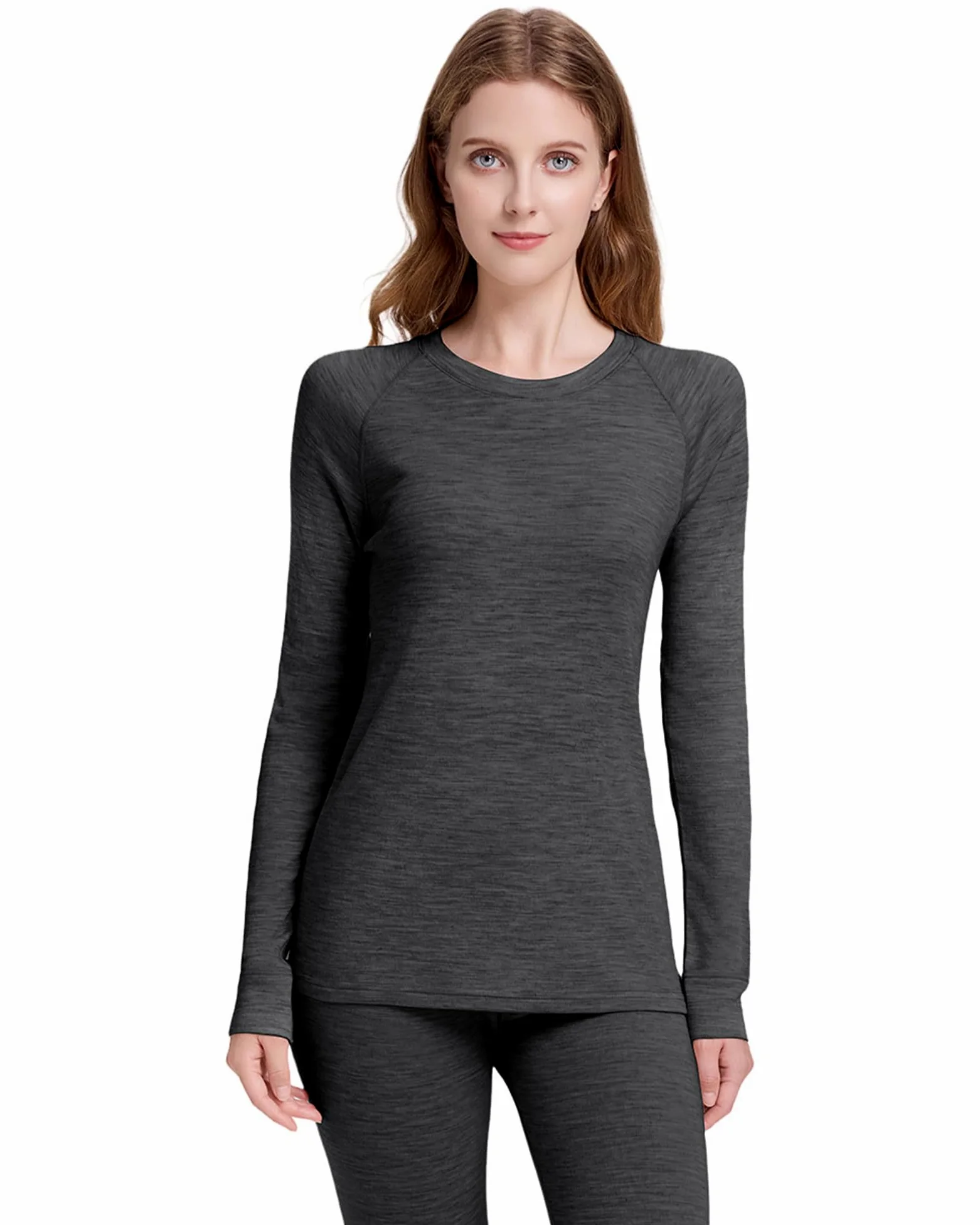 Ropa interior térmica para mujer, 100% lana merino, camiseta de manga larga ligera y transpirable, ideal para esquí, exterior e invierno
