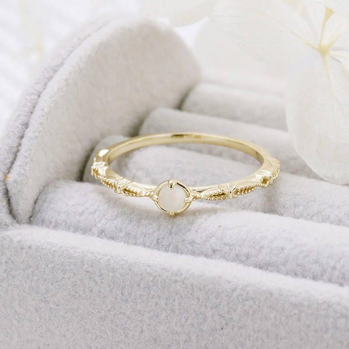 Anillo solitario Au 375/585/750, oro auténtico con piedra lunar, alianzas de boda solitarias