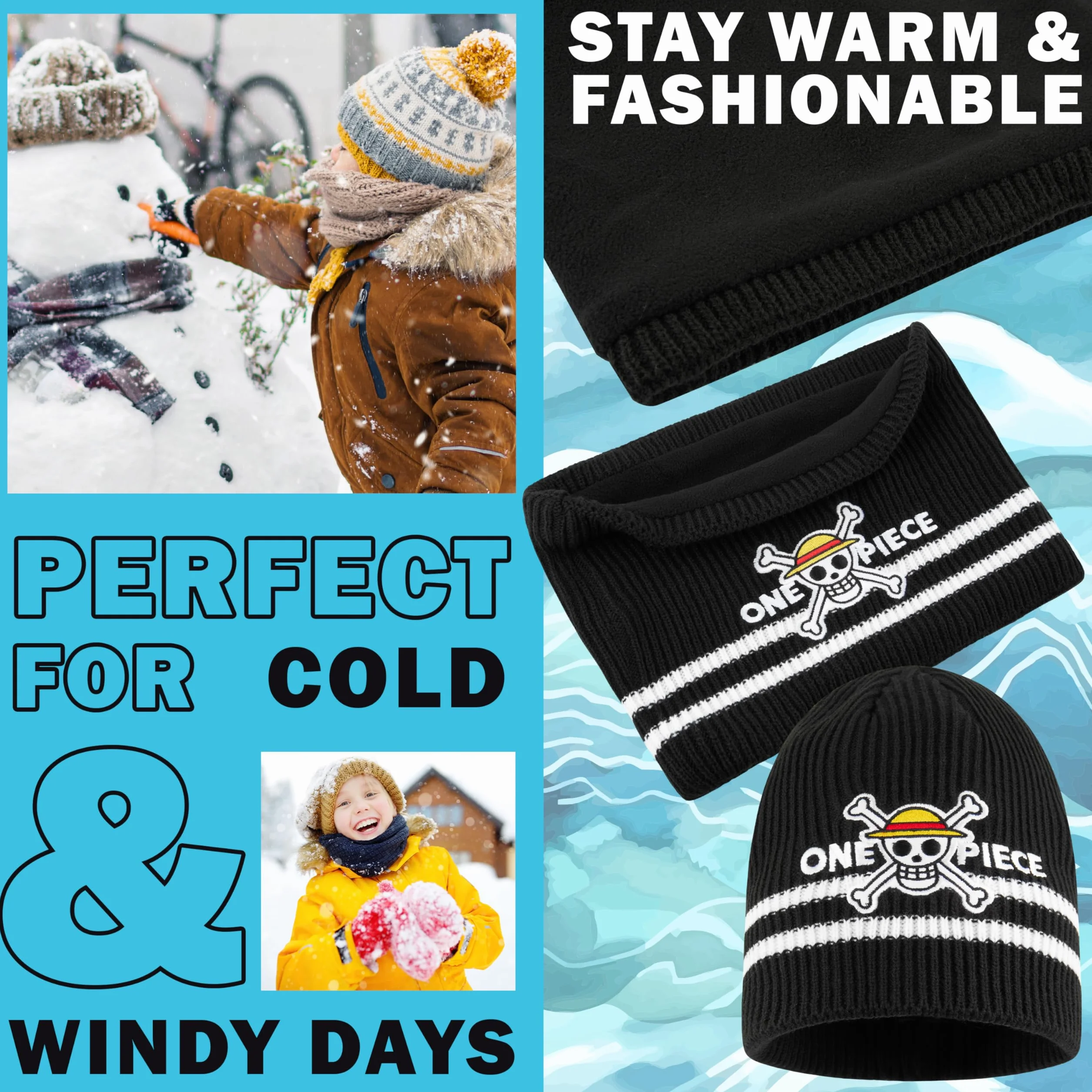 Get Trend Gorro Invierno e Cuello Niño, 2Pcs Conjunto para Niños Adolescentes, Accesorios de Invierno, Regalos de Anime