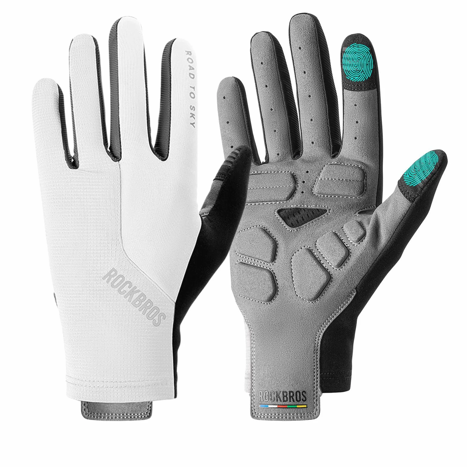 ROCKBROS Road to Sky Guantes de Ciclismo Pantalla táctil Deportivo con Dedo Completo Transpirable para Hombres Mujeres MTB Bicicleta de Carretera Deporte