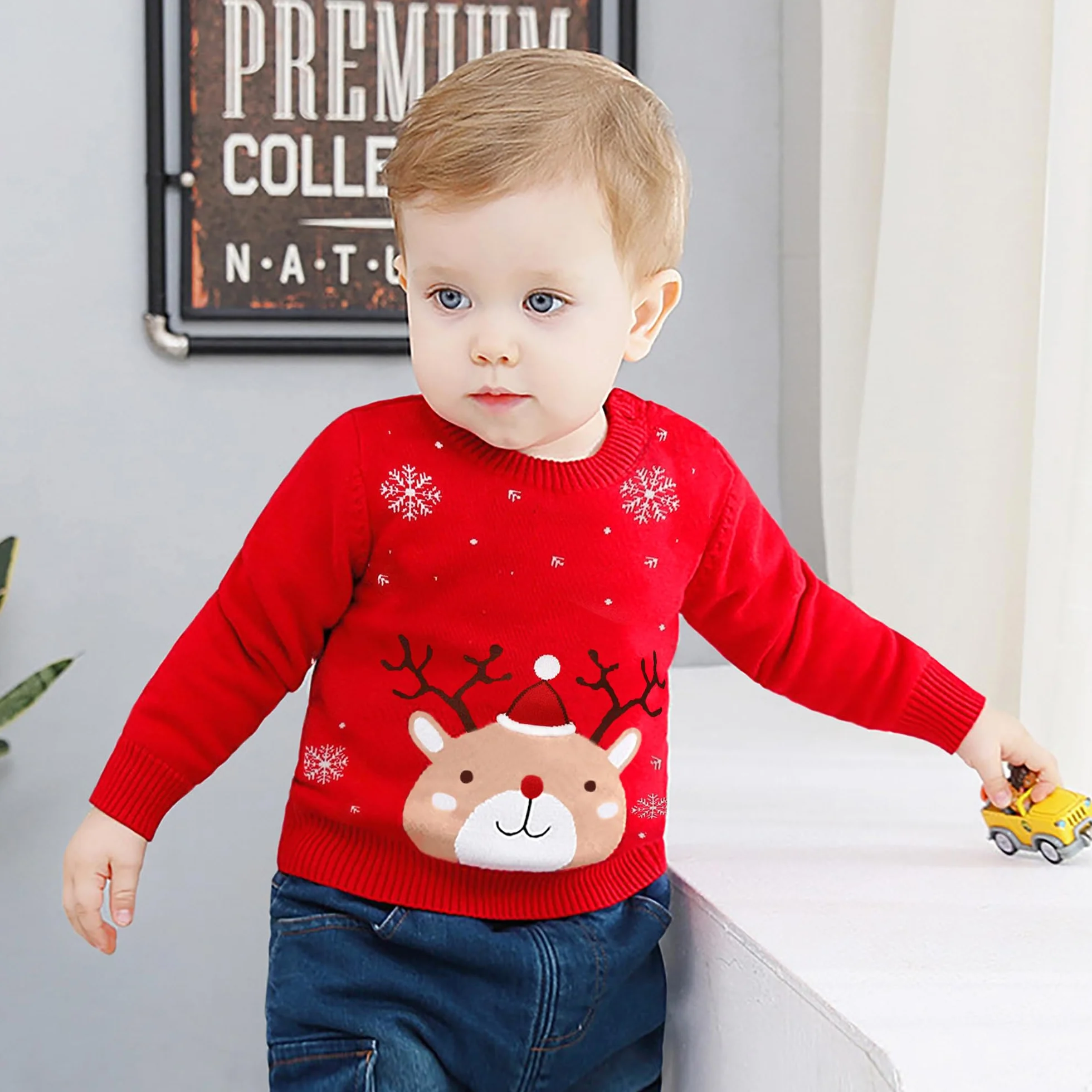 Jersey Navideño Niño Niña Pullover Papá Noel Reno Navidad Suéter Punto Cuello Redondo Bebe 3-7 Años