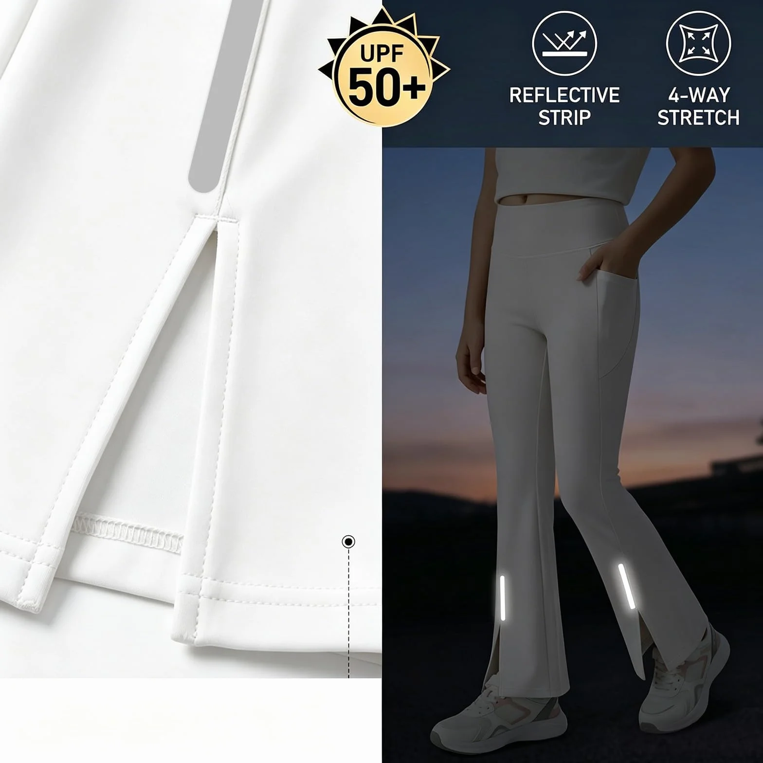 Leggings Deportivos para Niñas con Bolsillo y Tiras Reflectantes, UPF 50 Acampanados Pantalones Transpirable Elástico Casual Escuela Pantalón Ninos Mallas para 7-15 Años