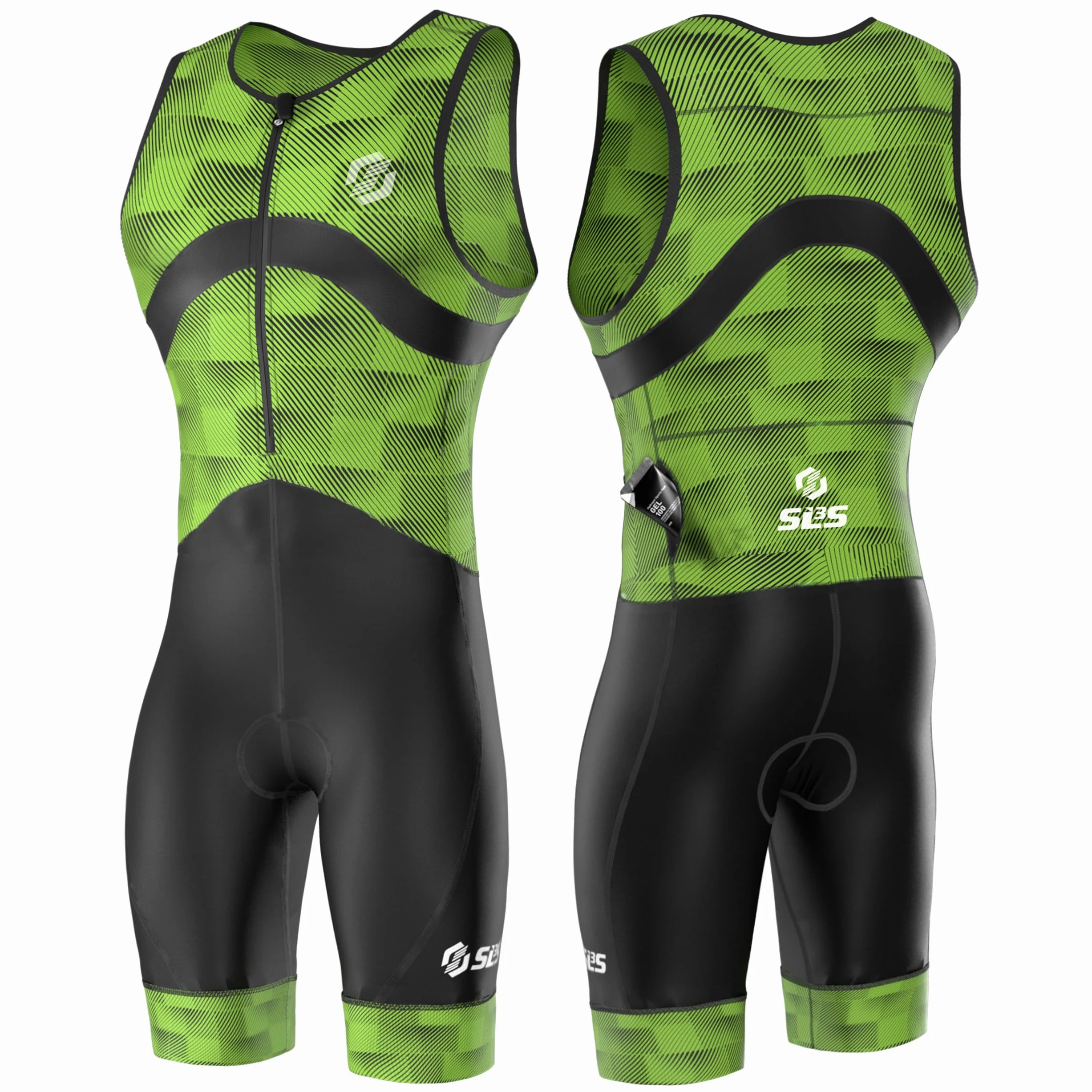 SLS3 Pro Traje de Triatlón para Hombre - Tri Suit Sin Mangas FX - Traje de Triatlón Acolchado - Secado Rápido (Green Gradient, L)