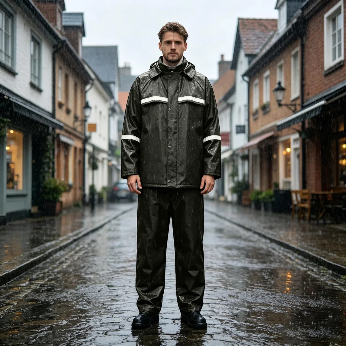 Generisch Traje de lluvia reflectante para hombre y mujer, chaqueta de lluvia y pantalones de lluvia, juego de lluvia a prueba de viento, bicicleta ligera, 2 piezas, traje de moto al aire libre para