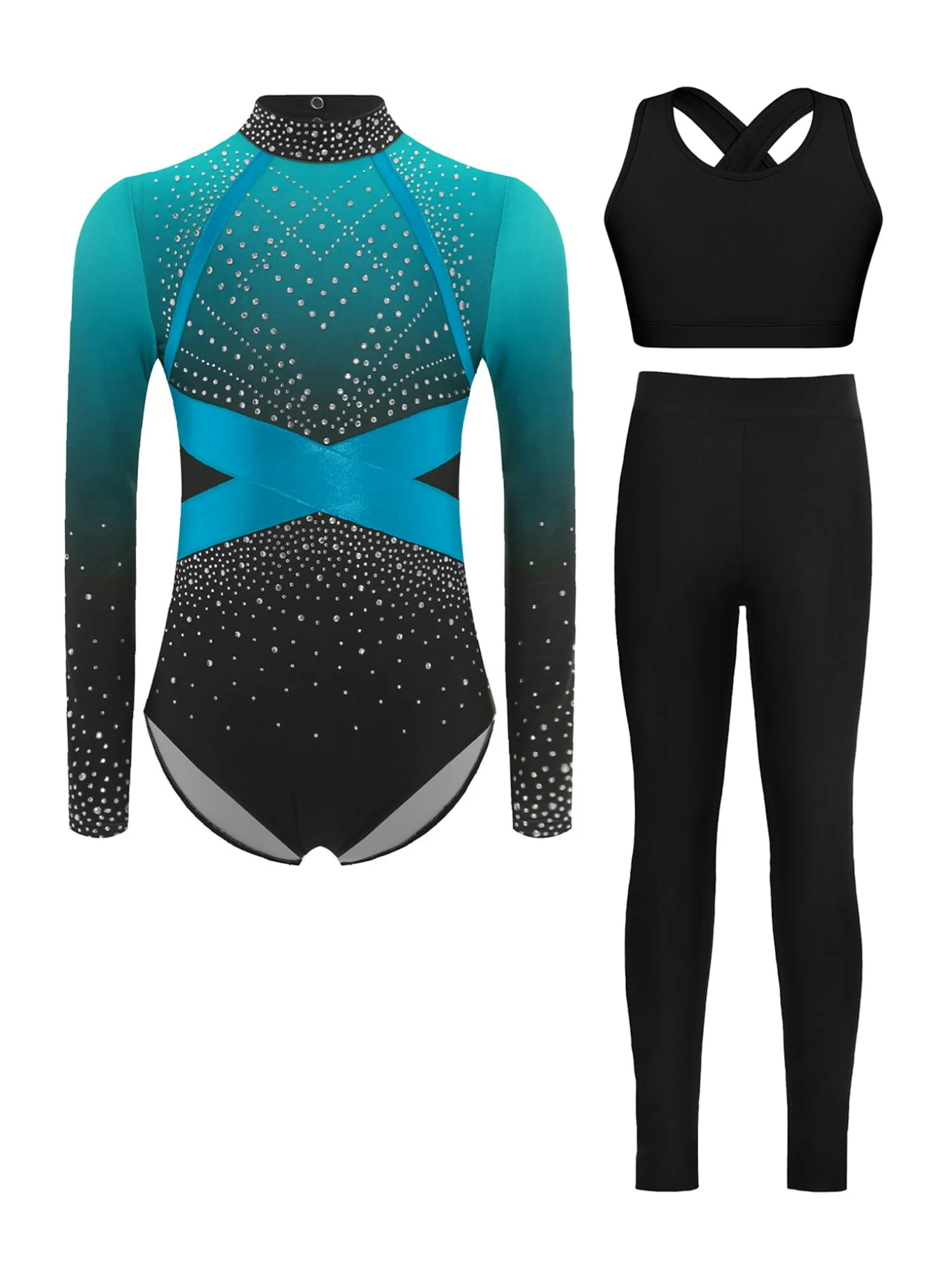 Oyolan Maillot Brillante Danza Niña Body Gimnasia De Elástico Con Leggings Largos De Deporte Mono De Baile Elástico Disfraz De Ballet