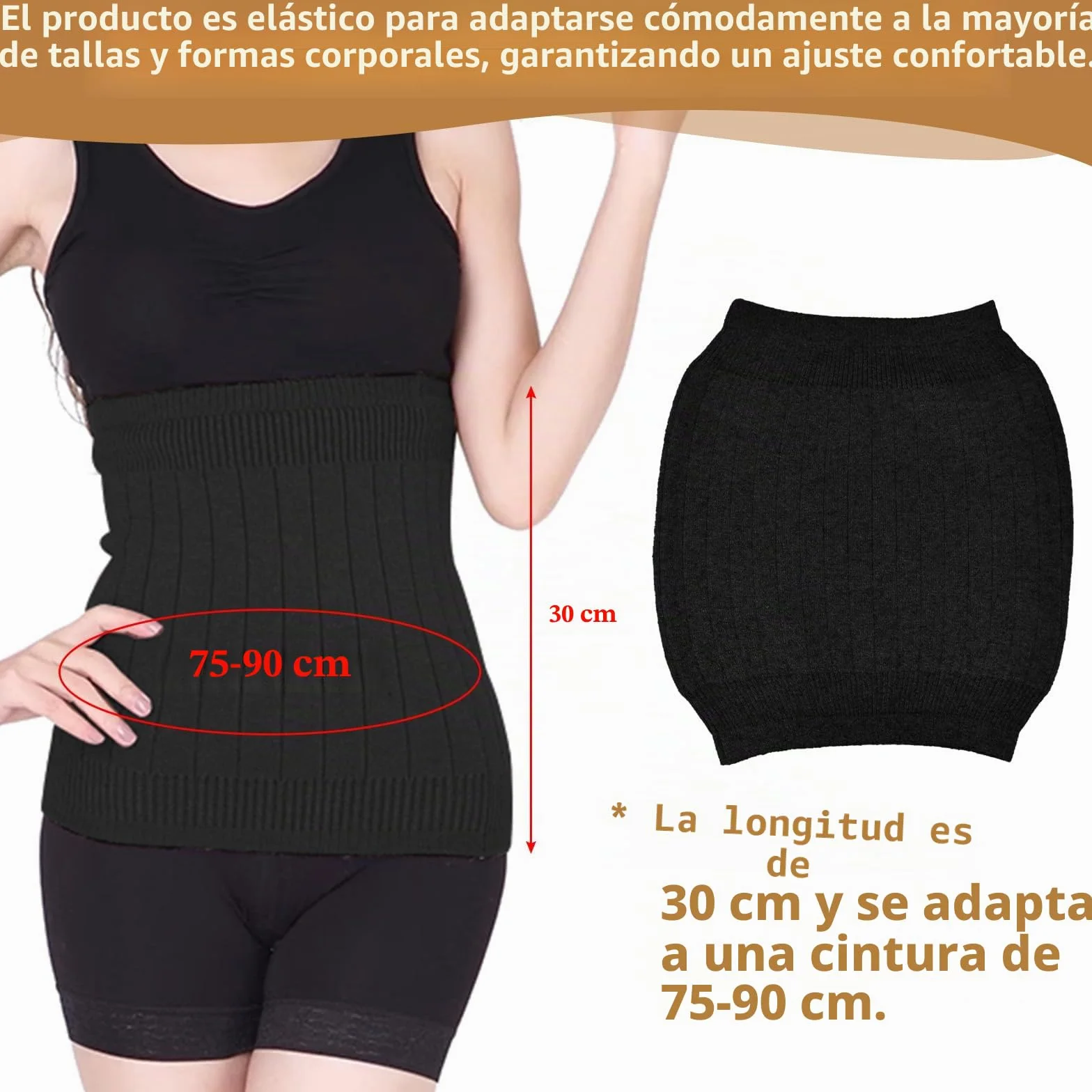 NAROSEBE Unisex Cinturón Lumbar Mujer Negro Calentador de Cintura de Cachemira Elástica Calentador de Espalda LanaCinturón Invierno Protector Cinturon para Invierno para Cinturas de 75~90cm