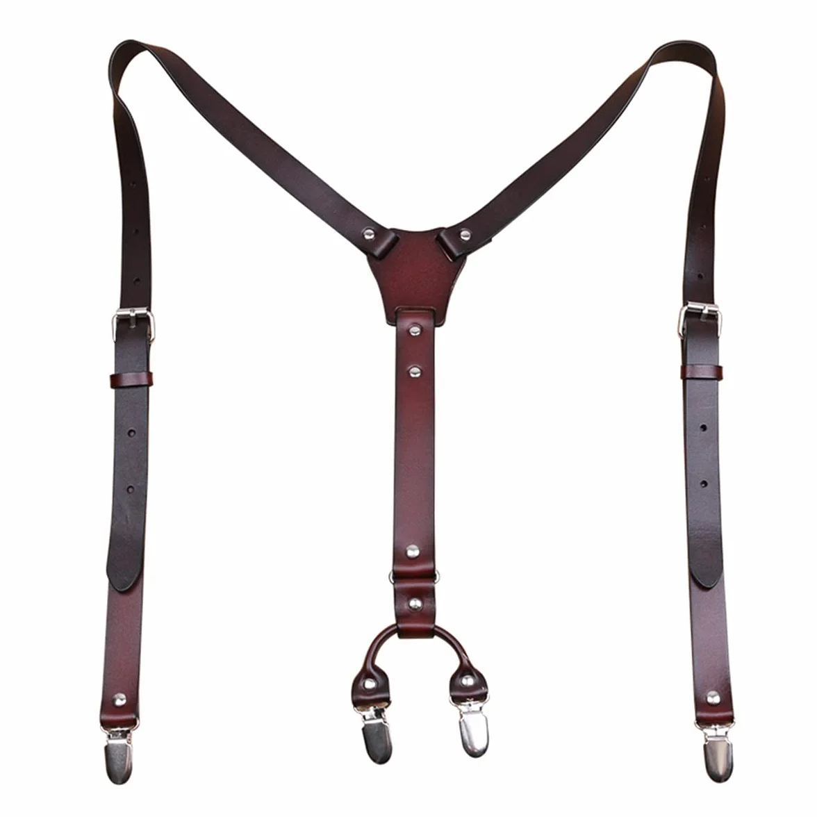 Tirantes de Cuero para Hombre, diseño en Forma de Y, Tirantes Ajustables con 4 Clips de Metal, para Padrinos de Boda, Tirantes Resistentes para Pantalones