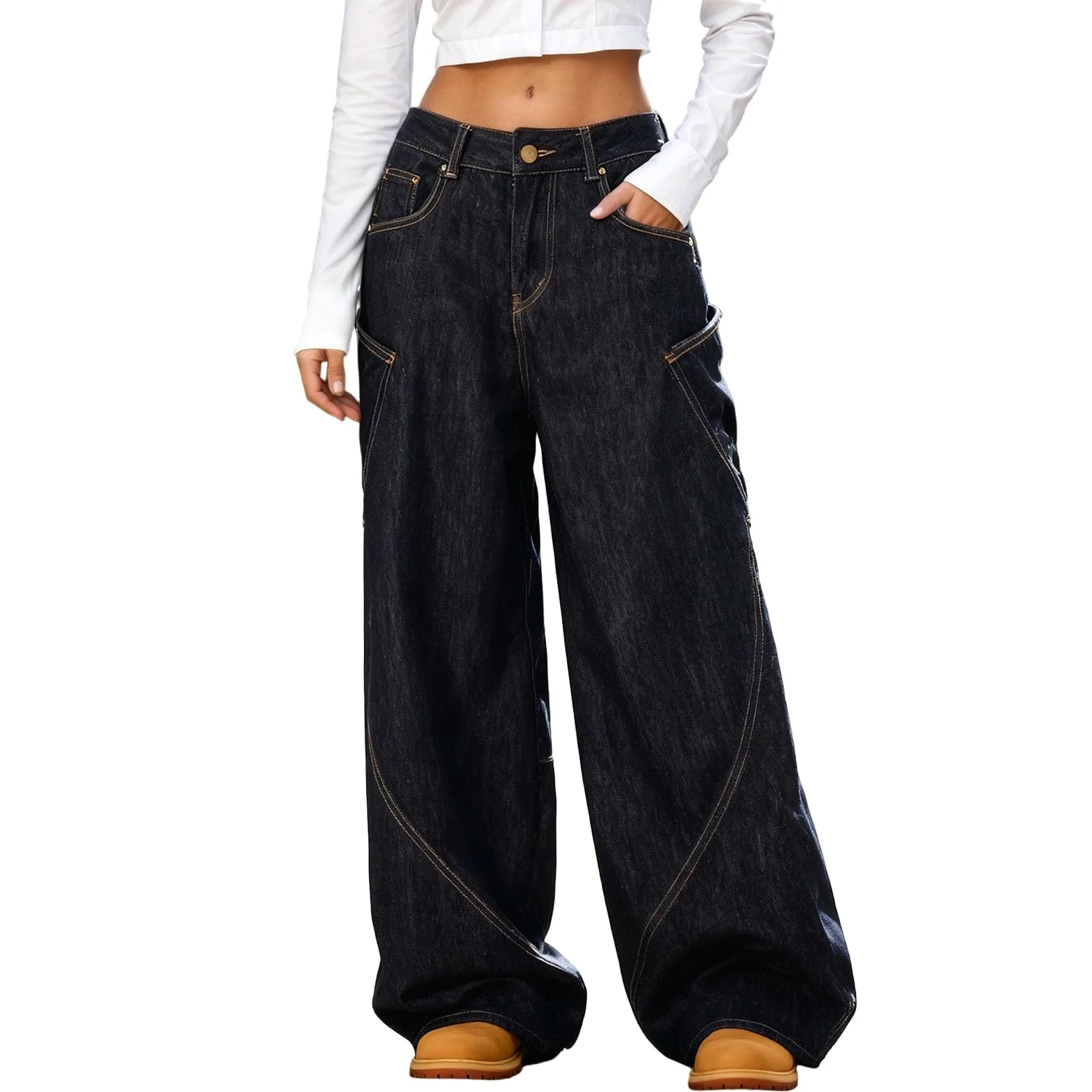 Pantalones de Trabajo Mujer, Pantalon Chandal Mujer, Pantalón Vaqueros Urbanos con Diseño Único de Pierna Acampanada Curva y Corte Holgado hasta el Suelo Joggers Pantalon
