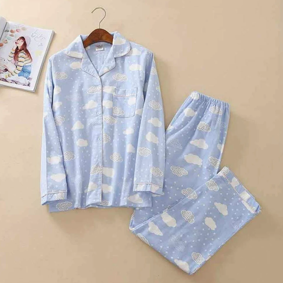Conjunto De Pijamas De Mujer,Conjunto De Pijamas Suaves Con Estampado De Nubes Tejidas Conjuntos De Salón Con Botones Y Bolsillos En La Parte Superior Y Pantalones Pjs Set Ropa De Dormir De Manga La