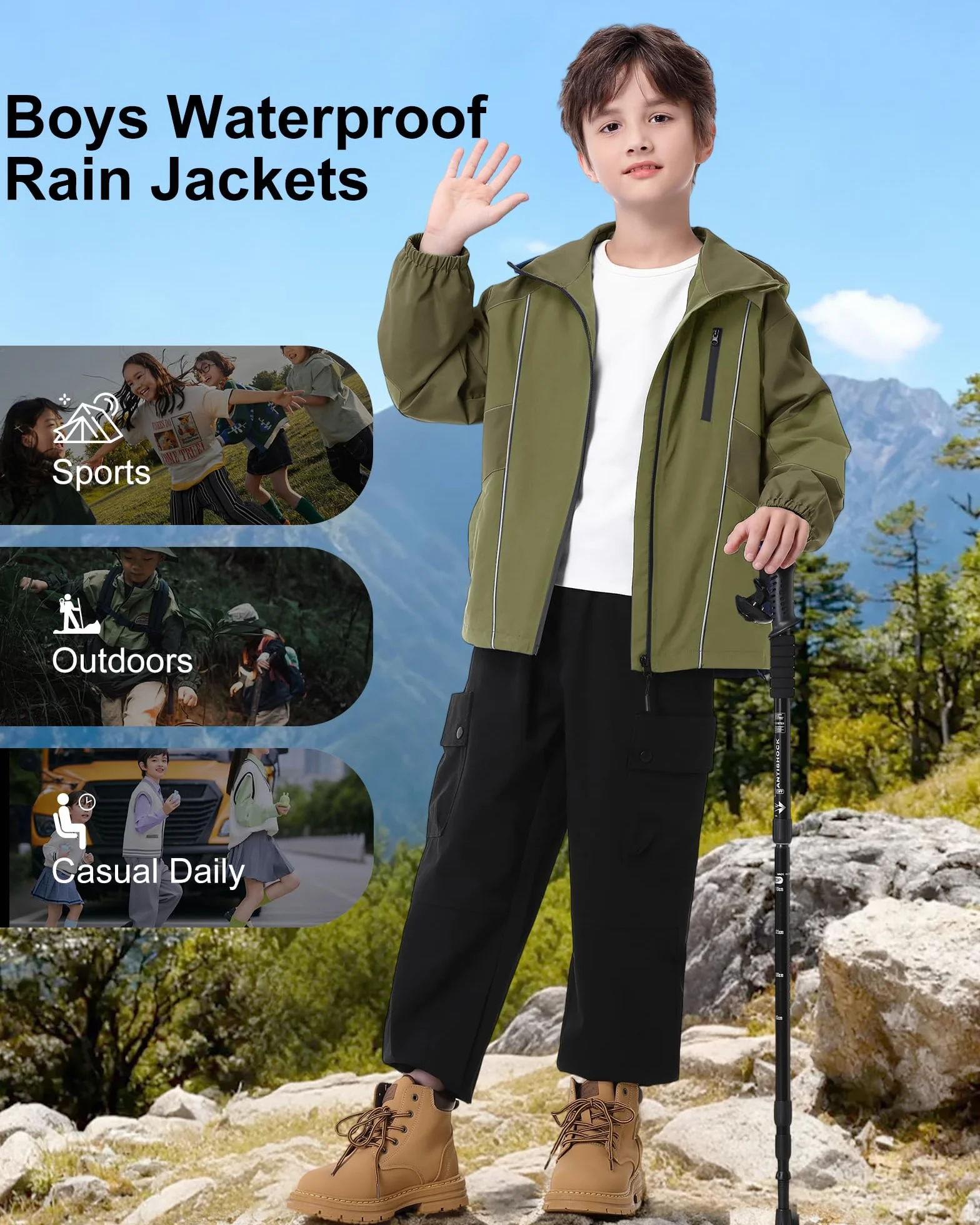 Rolanko Chaqueta Impermeable para Niños Cortavientos Ligero Softshell con Capucha