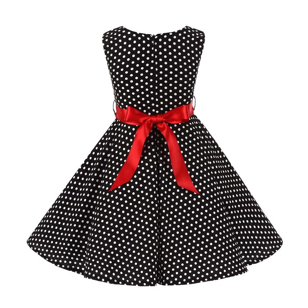 vestido de verano para niña estampado flores estilo vintage los años 50 lunares fiesta princesa con algodón retro cinturón cadera