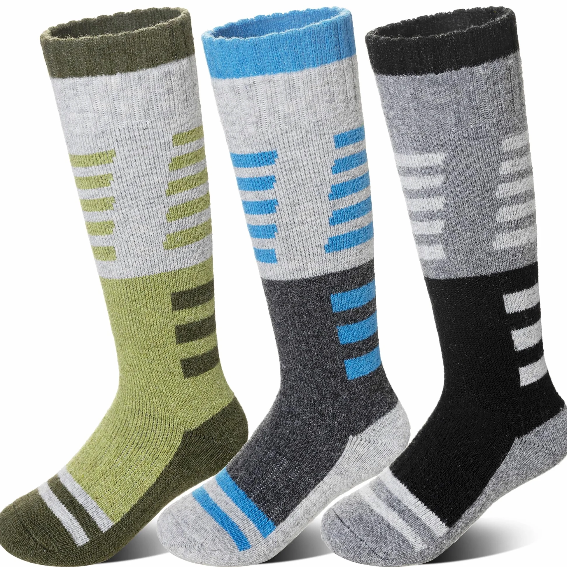 Velice Calcetines de esquí de lana merino para niños, 3 pares, térmicos, gruesos, cálidos, para invierno, para esquí, snowboard