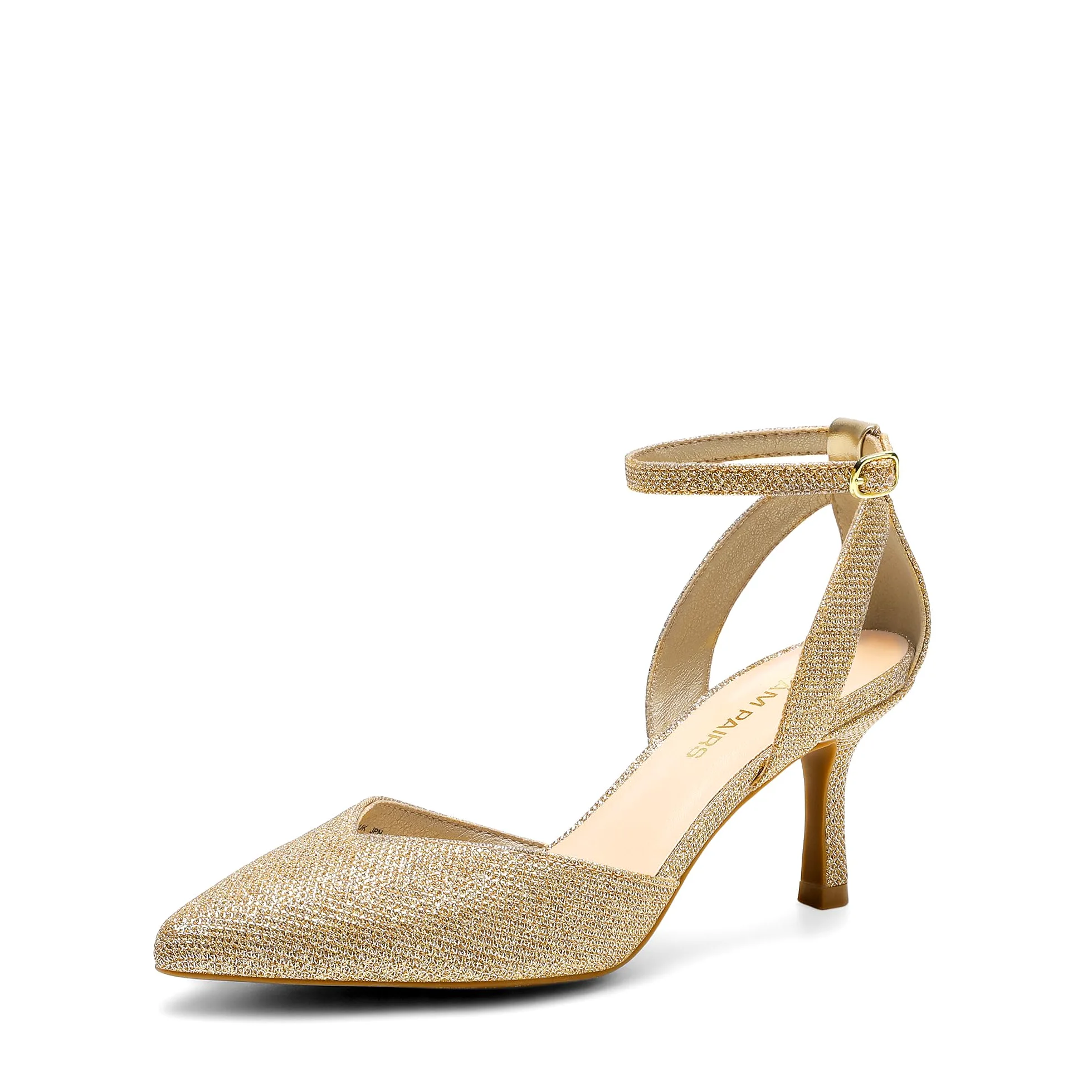 DREAM PAIRS Zapatos de tacón de aguja con punta cerrada y correa al tobillo para mujer, sandalias de vestir para boda, fiesta