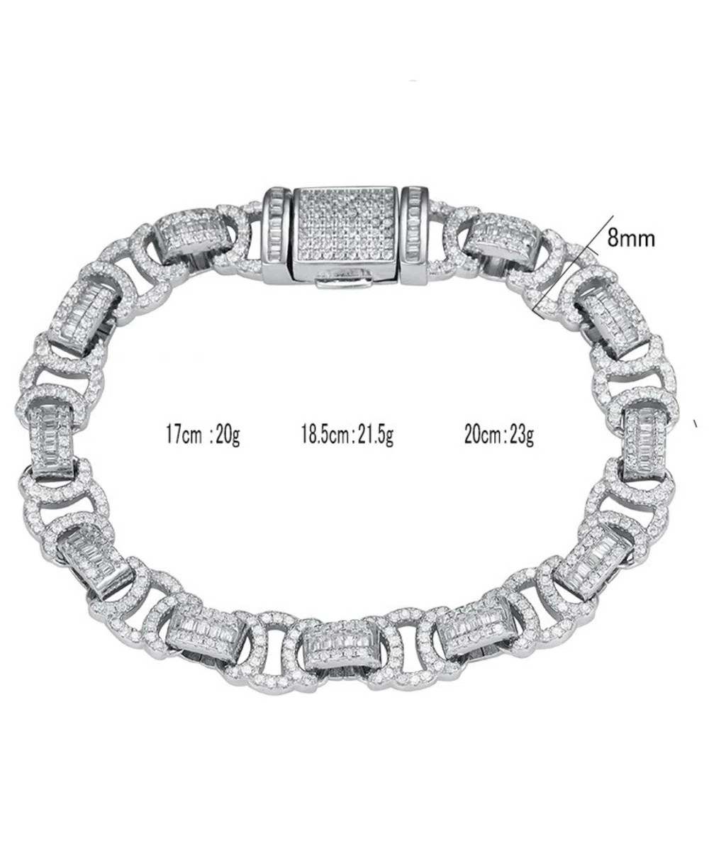 Pulsera de cadena de eslabones cubanos de 8 mm para hombre, pulsera de plata de ley 925 con circonita cúbica 5A+ para hombre, hipoalergénica, 17-20 cm