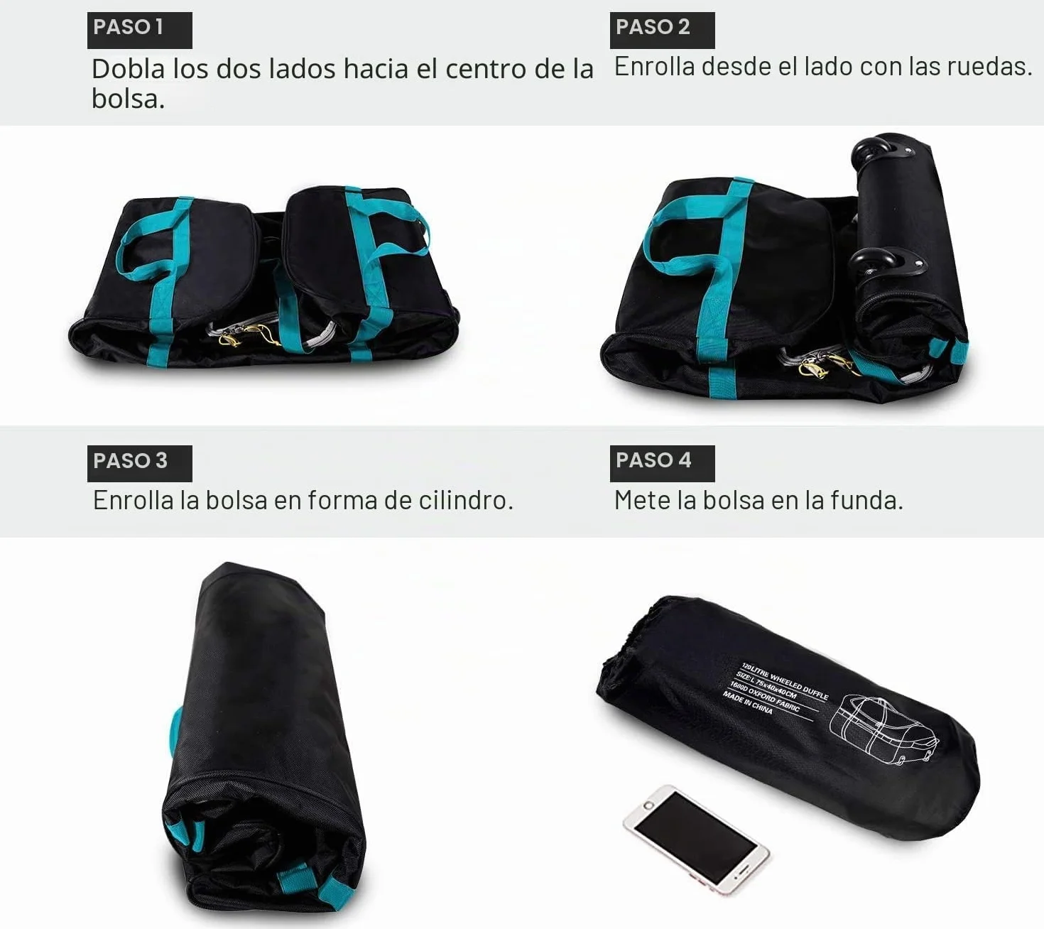 Bolsa de viaje grande con ruedas, plegable, portátil, versátil, Black-85l, 85 Liter, Clásico | Bolsa de viaje para vacaciones, viajes, acampada o fin de semana, resistente, resistente