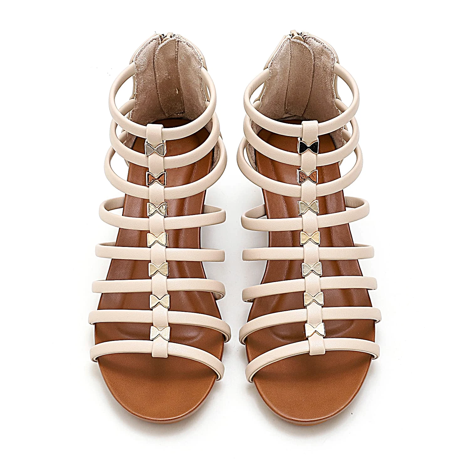 STMAHER Sandalias de gladiador para mujer con cremallera y tiras y cuña, zapatos romanos para niñas