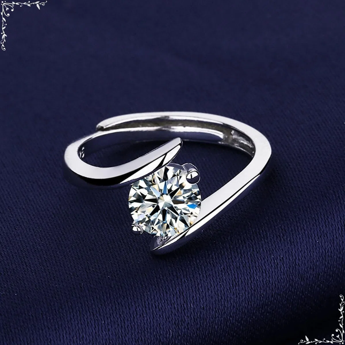 Anillo Compromiso Oro Blanco de 9 Kilates / 14 Kilates / 18 Kilates para Mujer, Redondo Solitario con Moissanita de 0.5ct, Anillos de Alianzas Mujer Plata