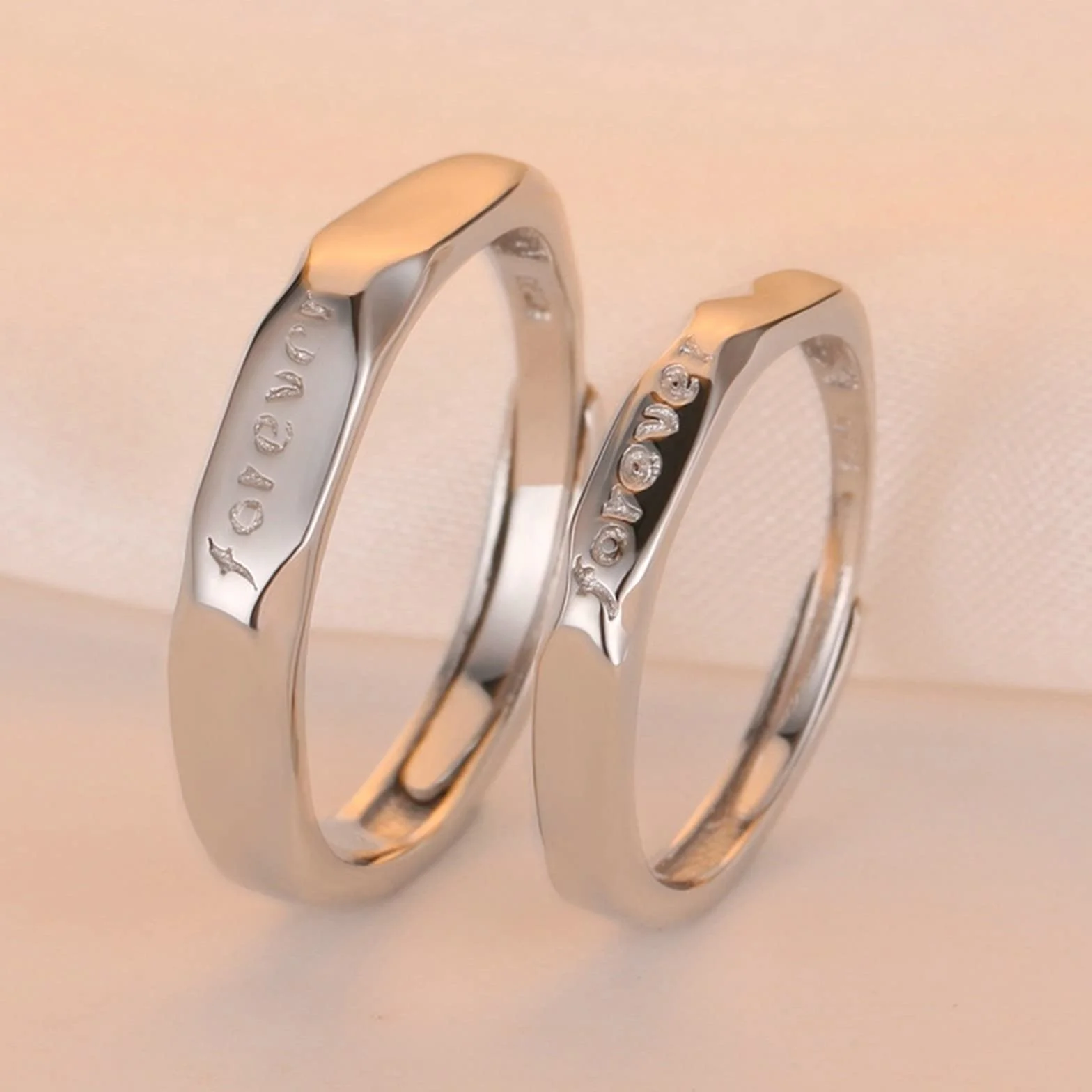Anillos de promesa para parejas adolescentes, anillos de plata de ley modernos con plata grabada para siempre, anillo ajustable para regalo, Adjustable, Sin piedras preciosas