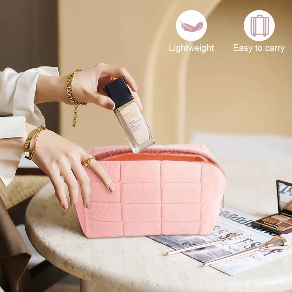 Aucuu Bolsa de cosméticos de Viaje, Bolsa de Maquillaje para Mujer, Bolsa de Aseo Acolchada para Mujer, Bolsa de cosméticos de Gran Capacidad, Bolsa de Maquillaje de algodón con Estampado Floral para