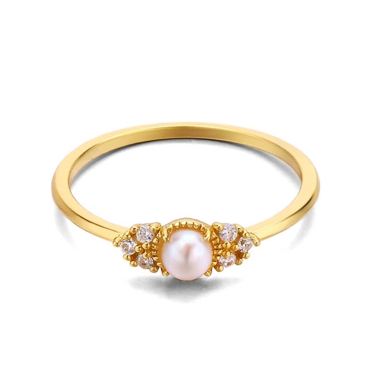 Anillo solitario de oro amarillo Au 375/585/750, joya auténtica con perla, forma clásica