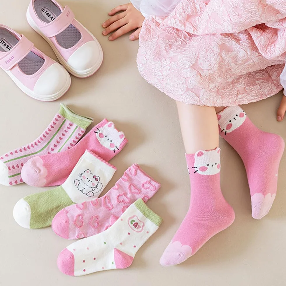 Calcetines para Niños Niña, Calcetines de Pantorrilla, Calcetine Deportivos Algodón Bonitos, Ternera de Rosa Calcetine Gifts para Niñas y Amigas, 5-8 años