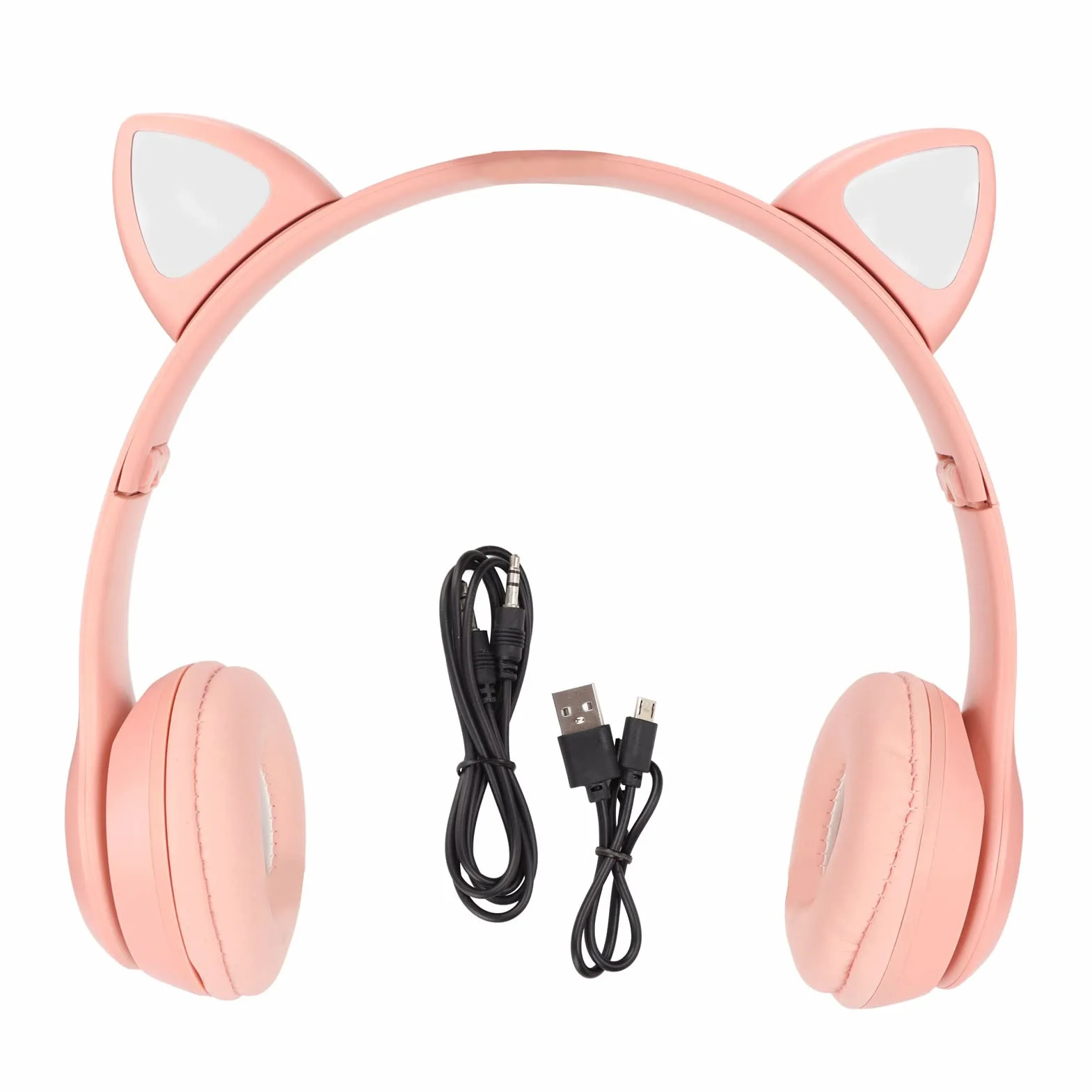 Auriculares, Bonitos Auriculares con Orejas de Gato, Auriculares para Niños, Auriculares Plegables sobre la Oreja con Luz LED para Niños, Adultos, Niñas Y Niños (Rosa)