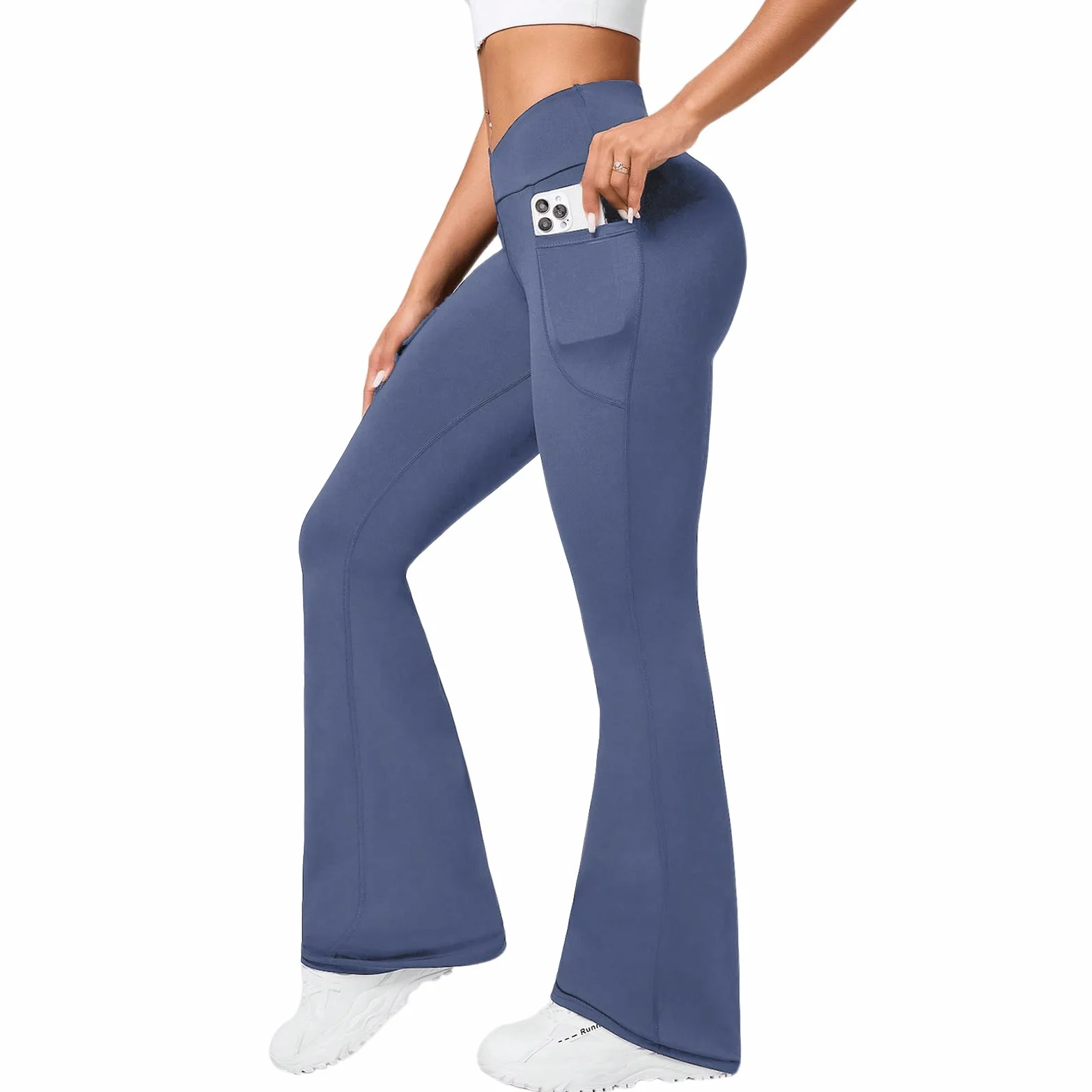 Pantalon Mujer Campana Elastico Pantalones Acampanados con Bolsillos Cintura Alta Flared Leggins Yoga Pants Mallas Deportivos Push Up Opacos Bootcut Pantalon de Jazz Fitness Casual