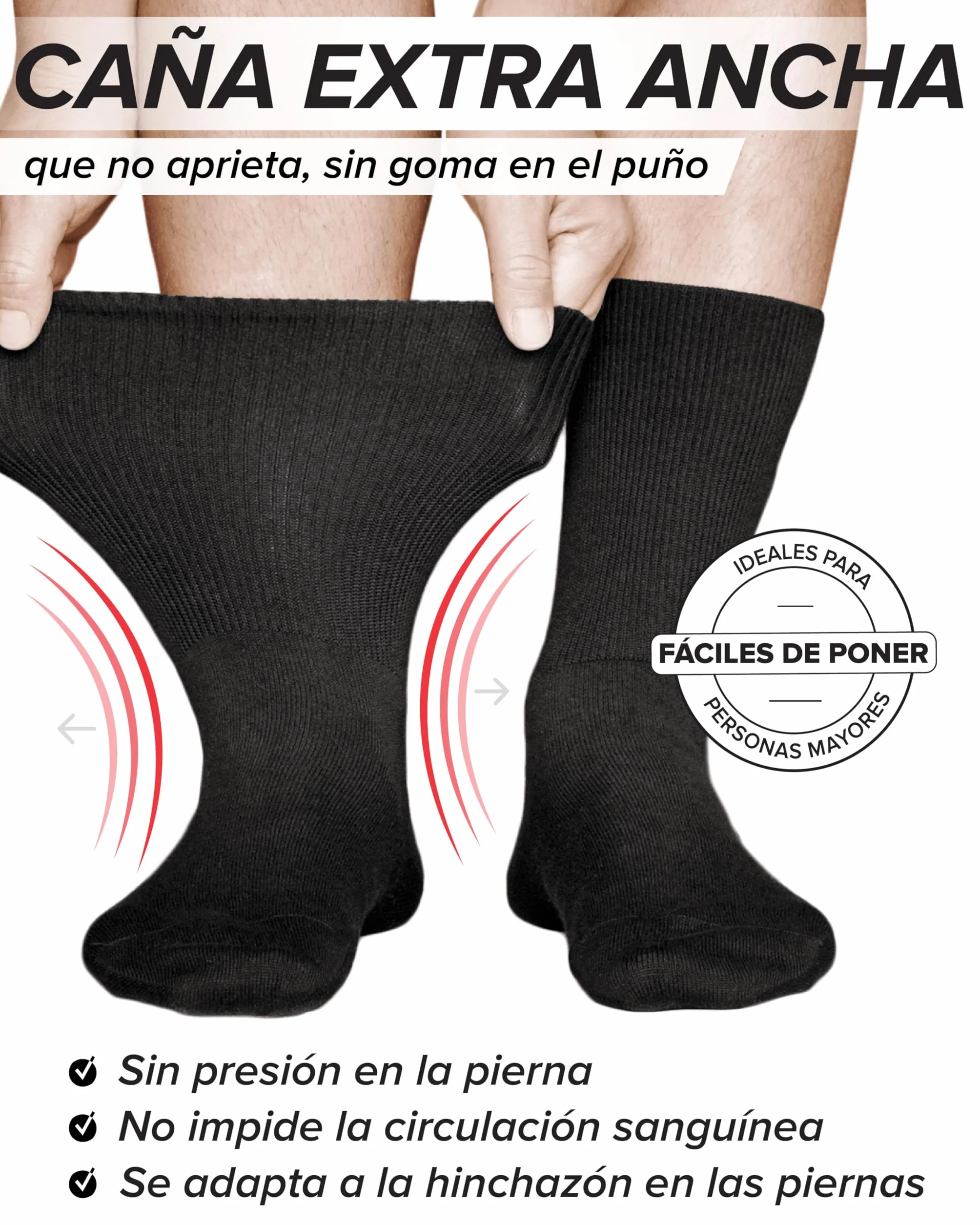 vitsocks Hombre Calcetines Extra Anchos No Aprietan Diabéticos (3 PARES) Sin Goma Antipresión Pies Hinchados Diabetes
