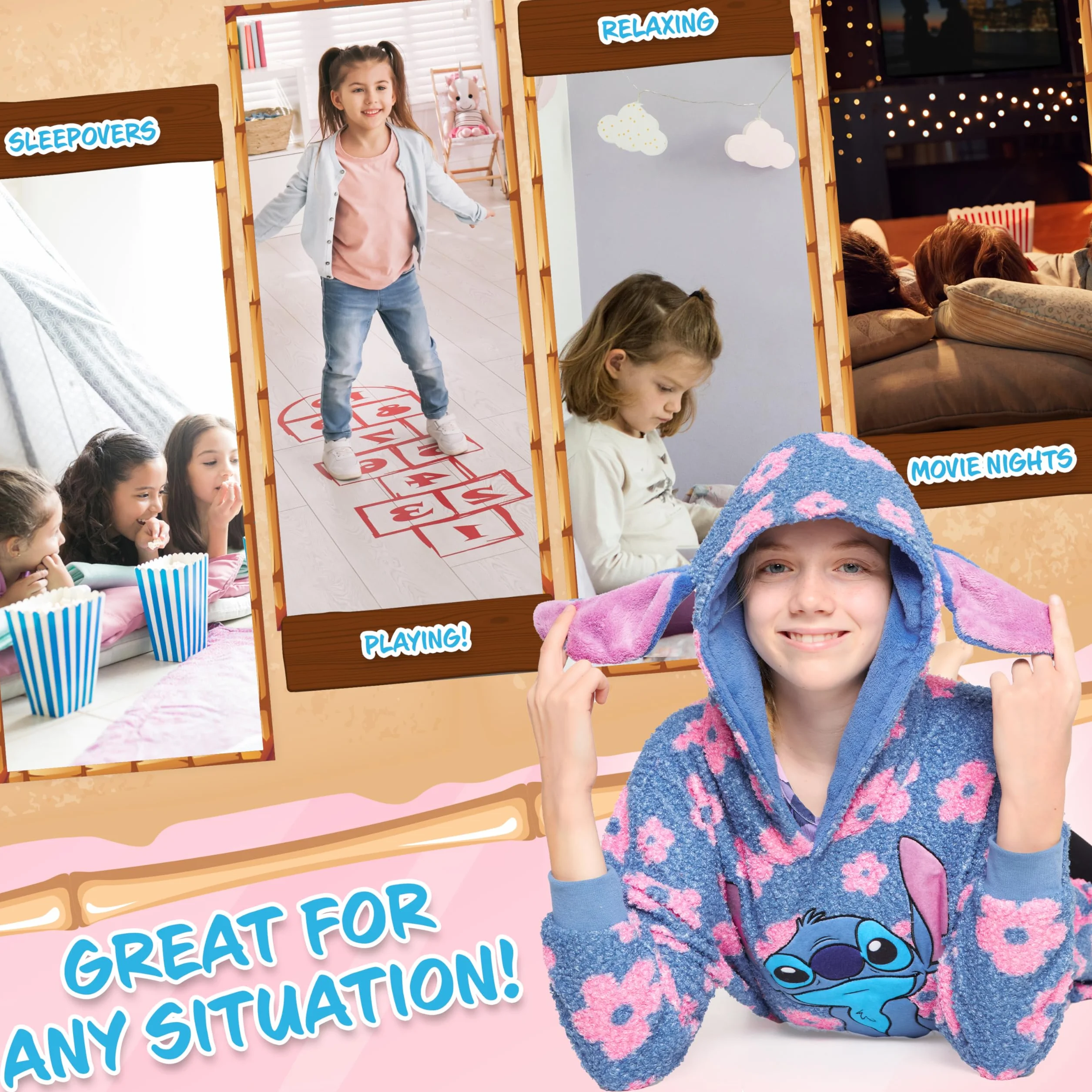 Disney Sudaderas con Capucha para Niña, Sudadera Stitch Niña, Batamanta Infantil, Bata Manta Polar Oversize Ropa para Niñas