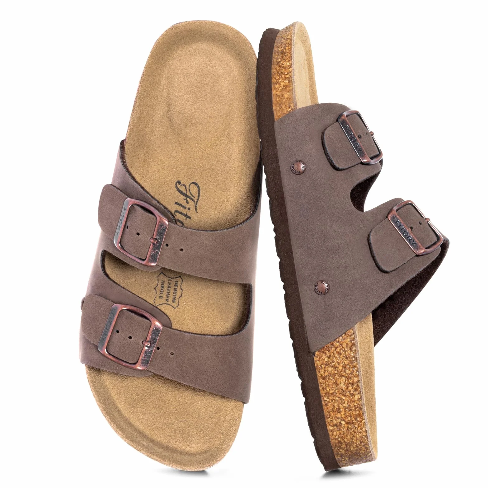 FITORY Sandalias Mujer Planas con Plantilla de Corcho | Chanclas Ajustables Slip-On de Punta Abierta | Tallas 37-43