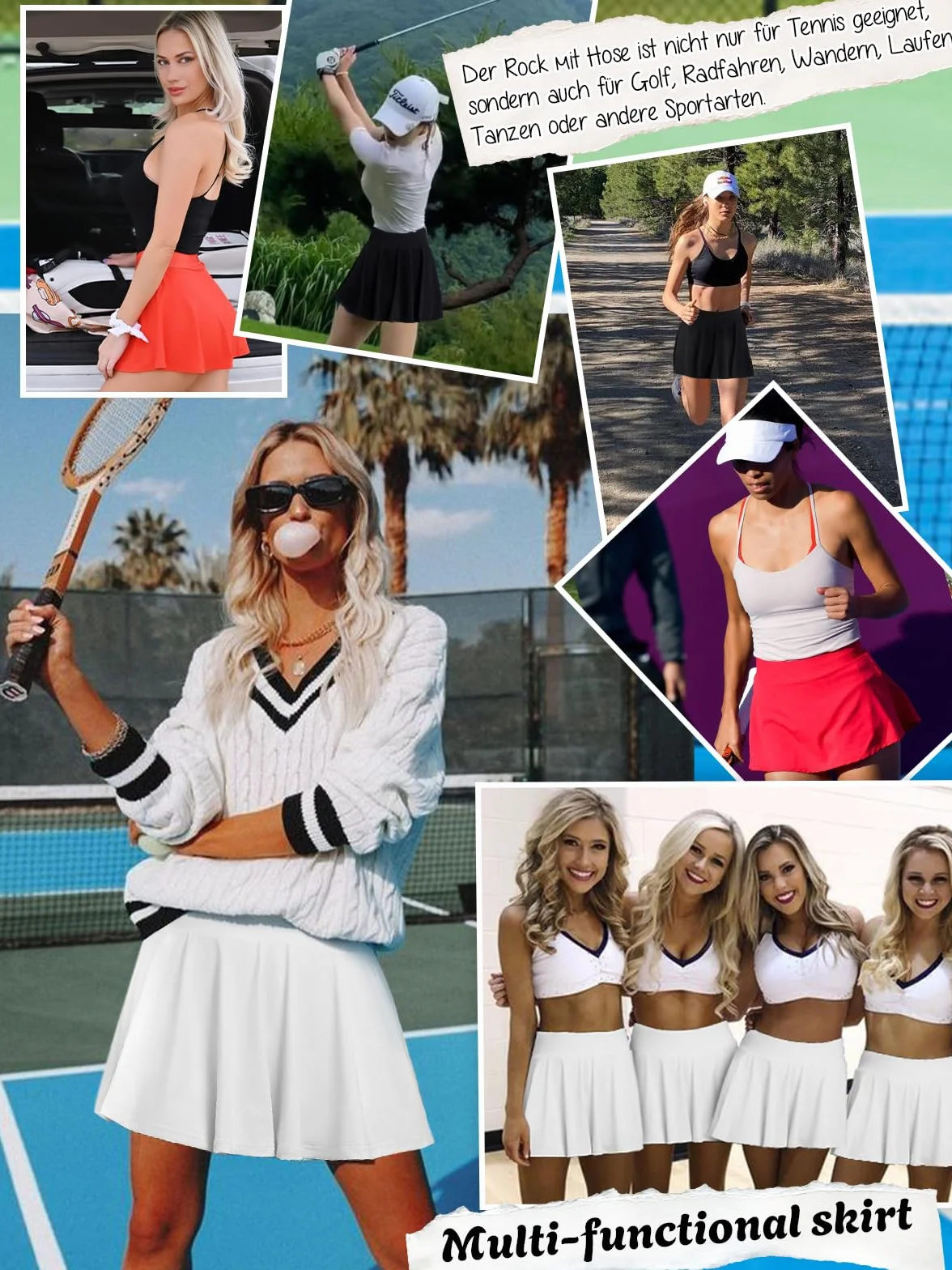 Falda de tenis para mujer con pantalón, falda plisada de cintura alta, falda deportiva de golf con 3 bolsillos