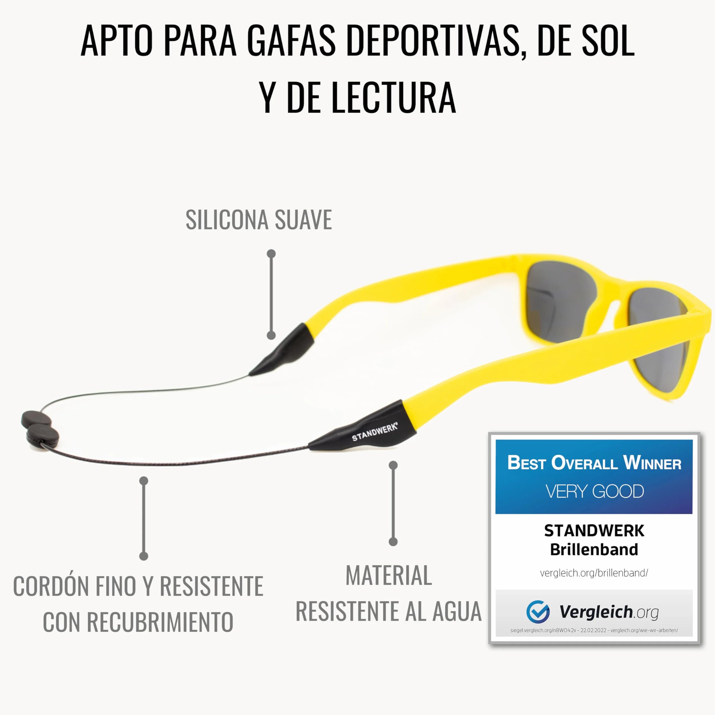 STANDWERK® Correa para gafas deportiva resistente al agua flexible para mujeres, niños, hombres