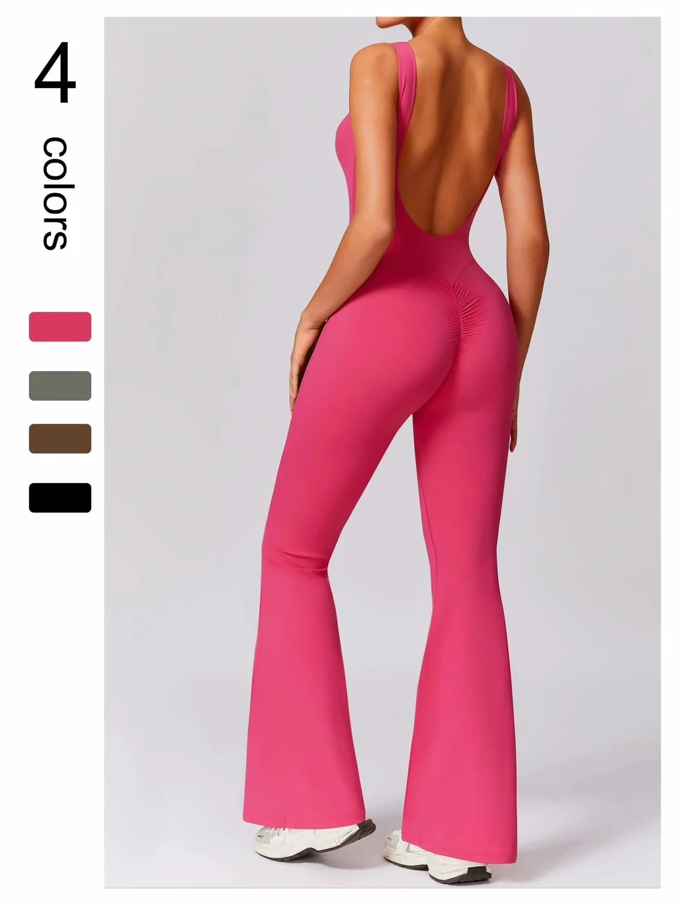 Mono de yoga sin espalda para mujer, pantalones anchos acampanados, traje deportivo sin mangas, levantamiento de glúteos, cintura elástica para gimnasio, pilates y fitness