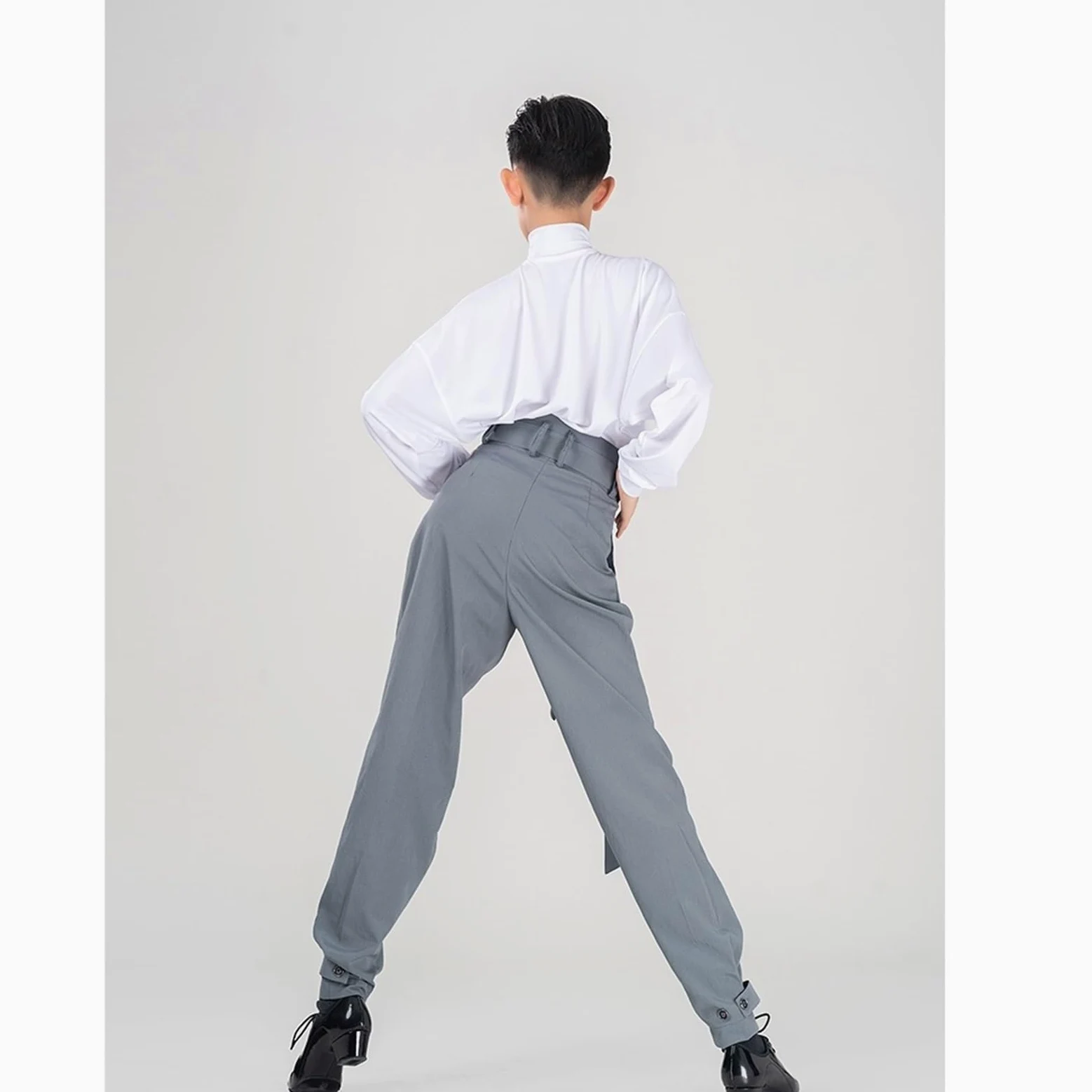 Traje de actuación danés Latino for niños, Top Manga murciélago, Pantalones Cintura Alta, Ropa Baile salón, Tango, práctica for para Hombre, Salsa, Jazz, Danza(XXXS,Black Tops+Black Pant)
