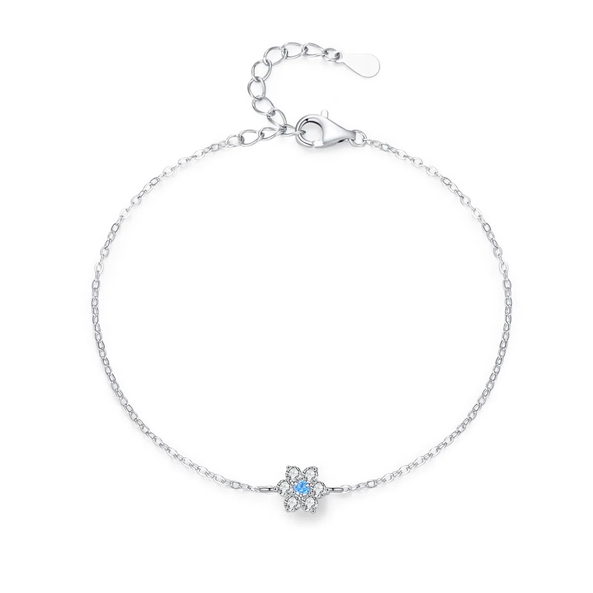 Pulsera de moda de flores para mujer con aguamarina y diamantes de laboratorio, pulsera de flores para mujer,