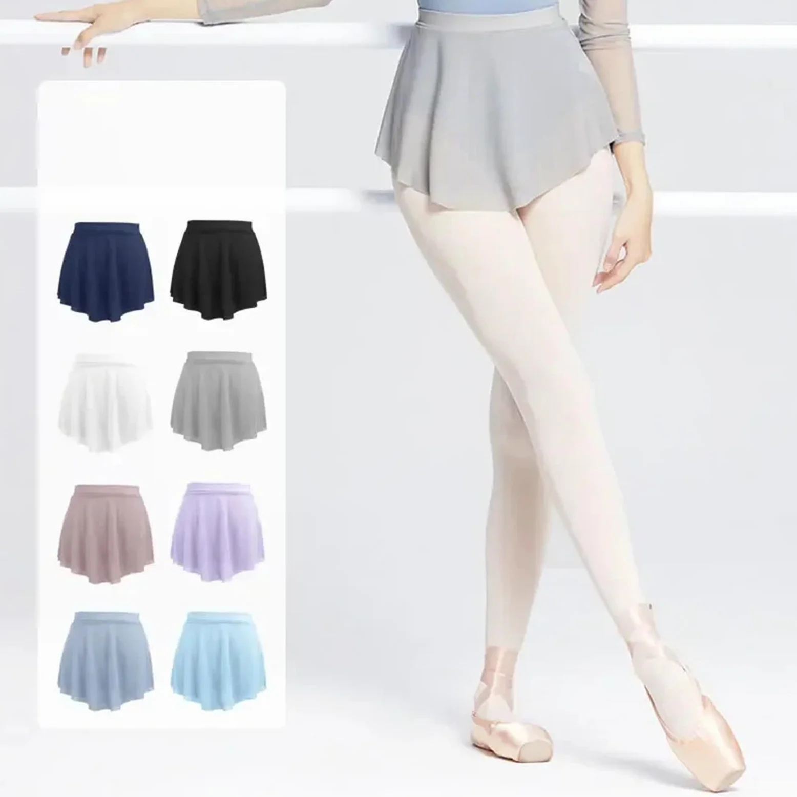 Falda de Ballet for mujer, falda baile corta dividida, cubierta malla suave, elástica for Para Mujer(White,M height 155-160cm)