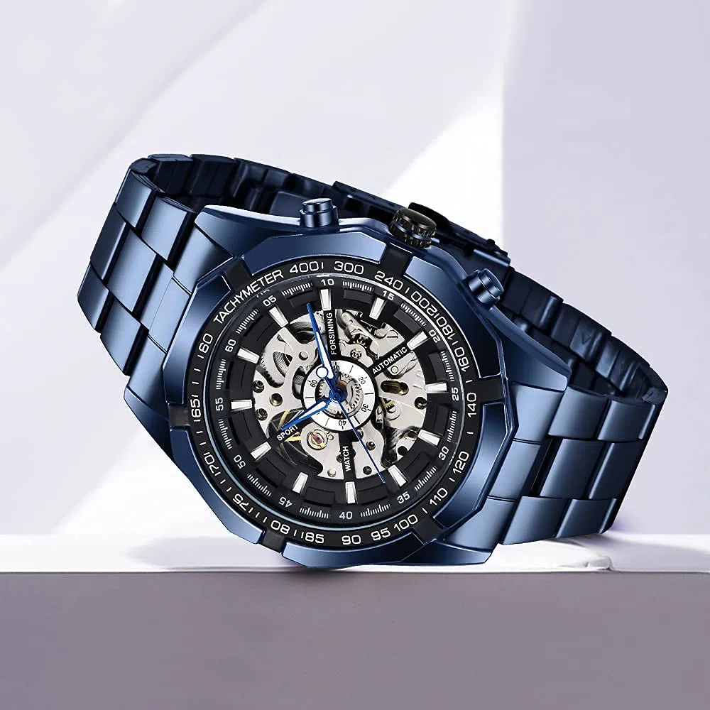Acero inoxidable impermeable para hombre esqueleto relojes Top marca lujo transparente deporte mecánico