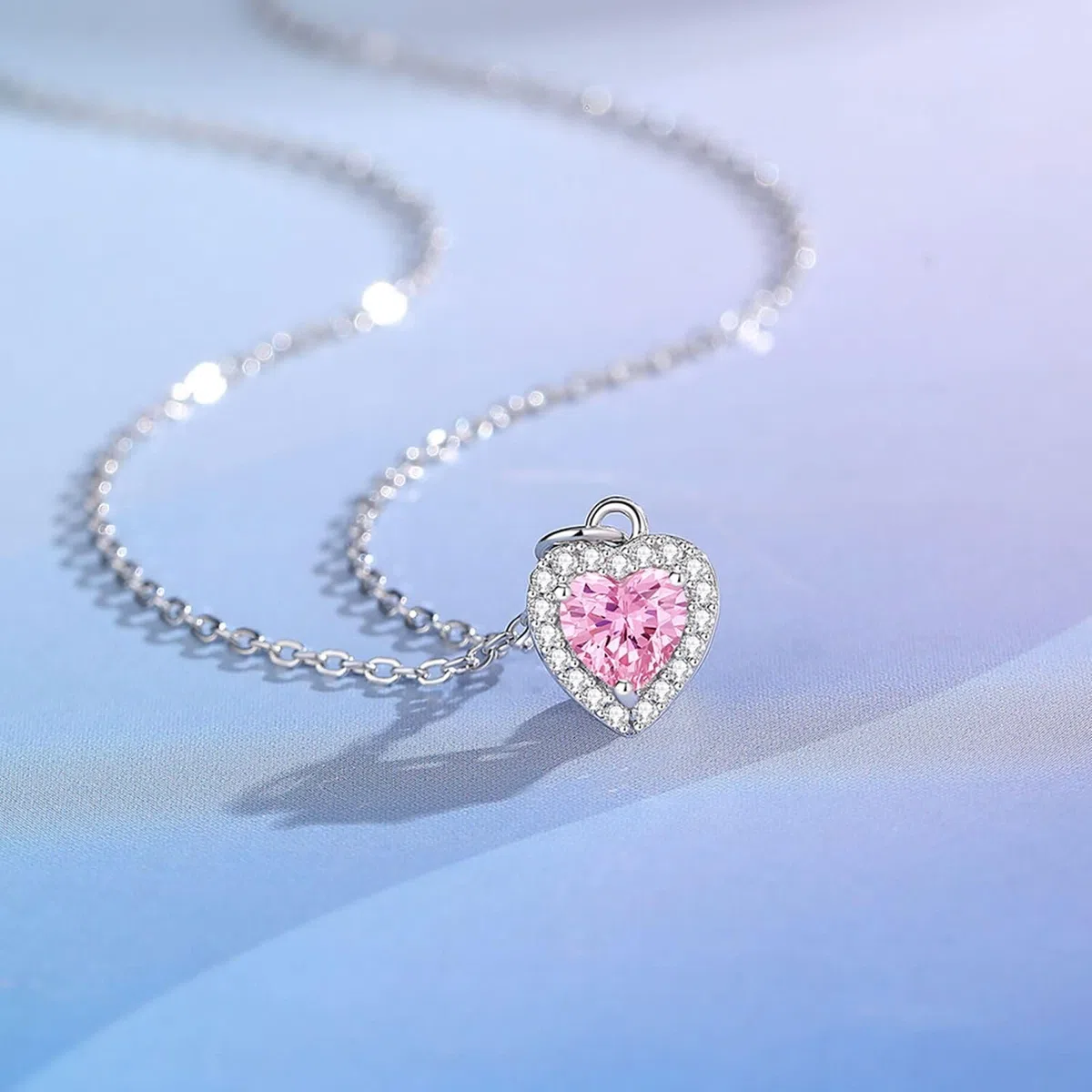 Collar de cadena de oro blanco de 9 Kt/14 Kt/18 quilates para mujer, colgante de corazón, con diamante creado de 0,5 quilates y moissanita, collar de plata para mujer