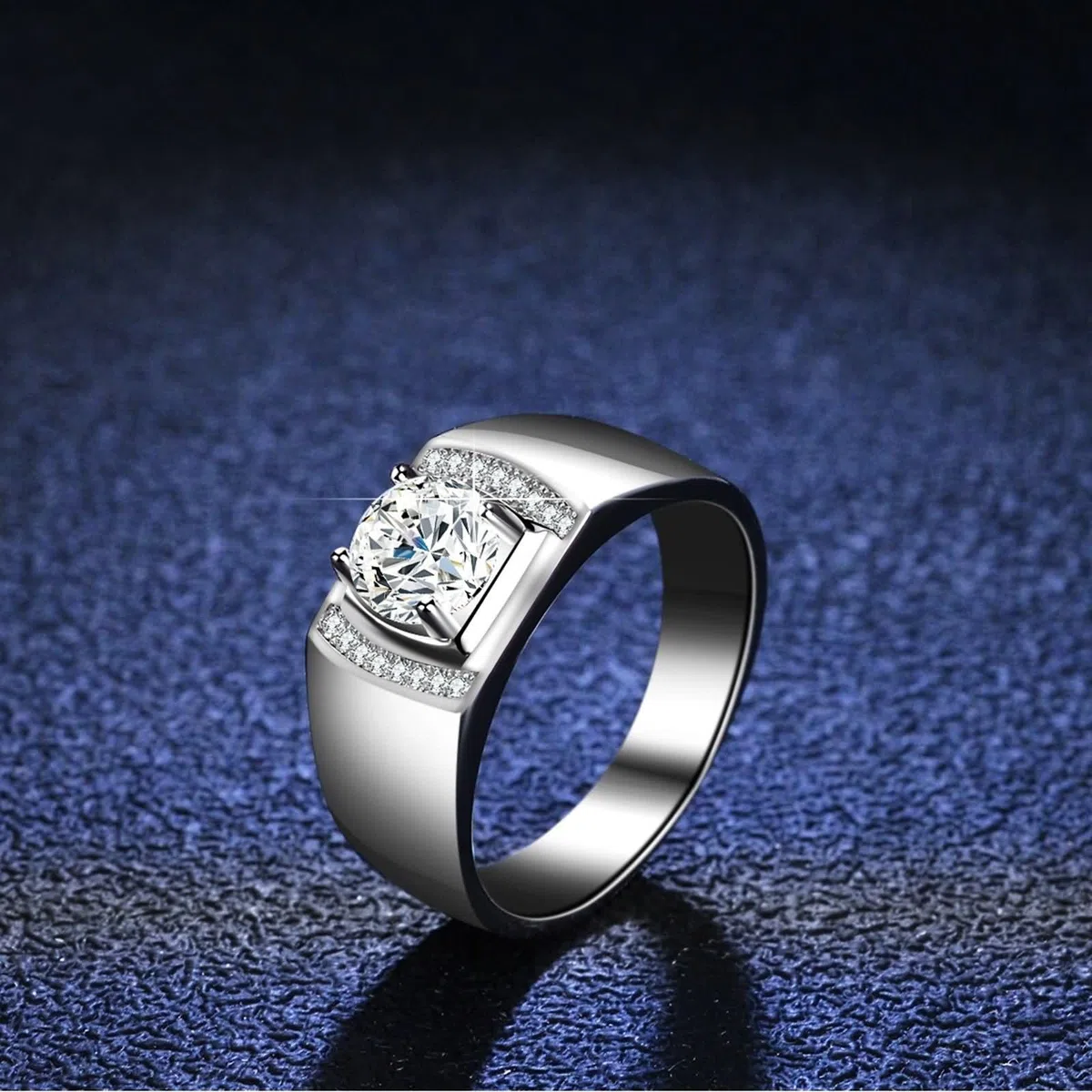 Anillos de boda de oro blanco 9K, juego de anillos para hombre, ajuste redondo con 4 garras y plata moissanita de 1 quilate, tamaño 65 (20,7)
