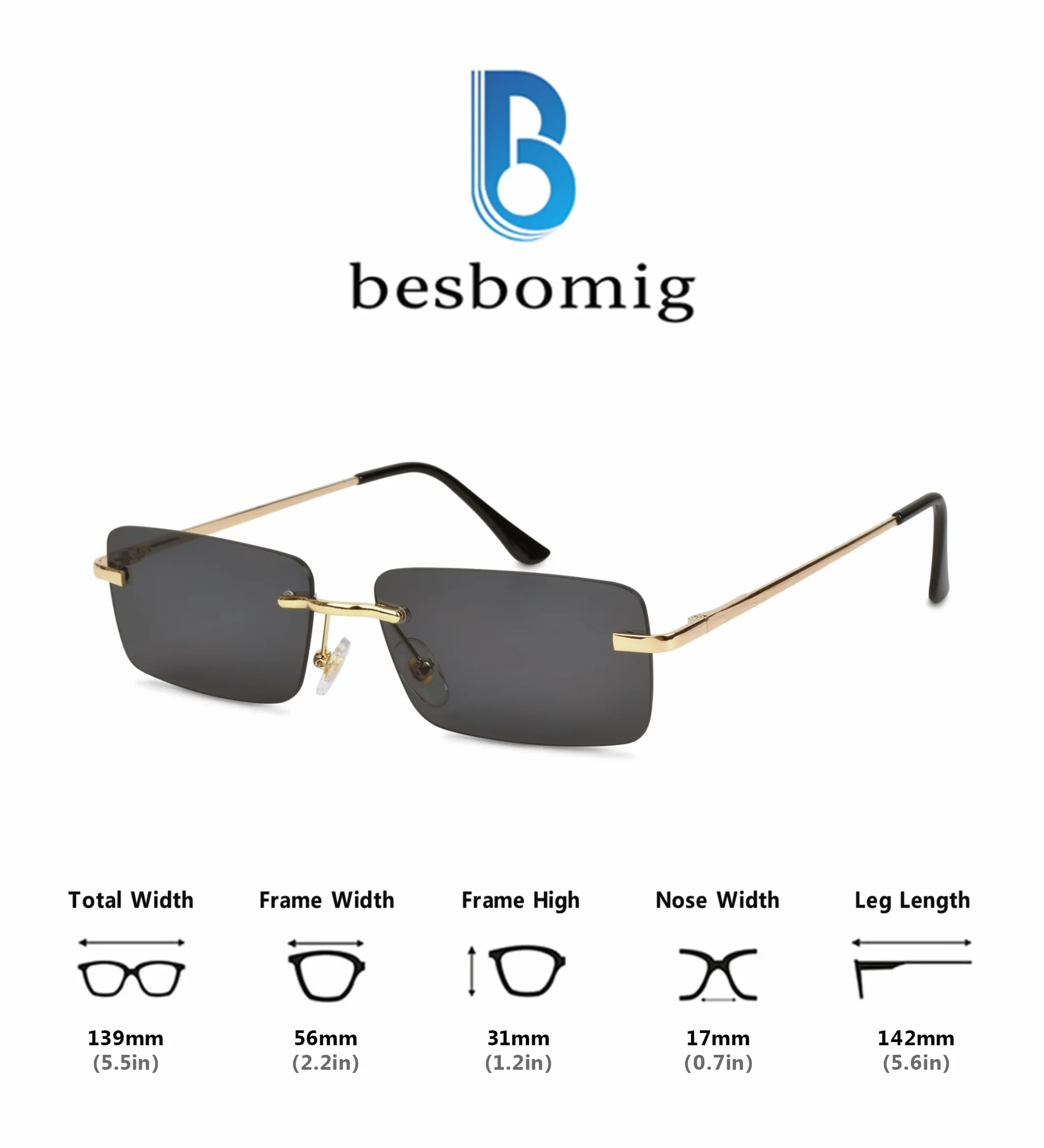 Gafas de Sol Sin Montura Rectangulares Vintage UV400 para Mujer Hombre
