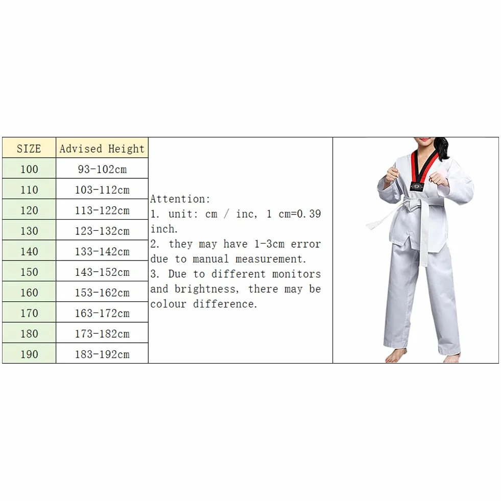 Traje de Taekwondo para Adultos y Niños Uniforme de Artes Marciales Aikido Judo Karate Kung Fu Algodón Manga Larga