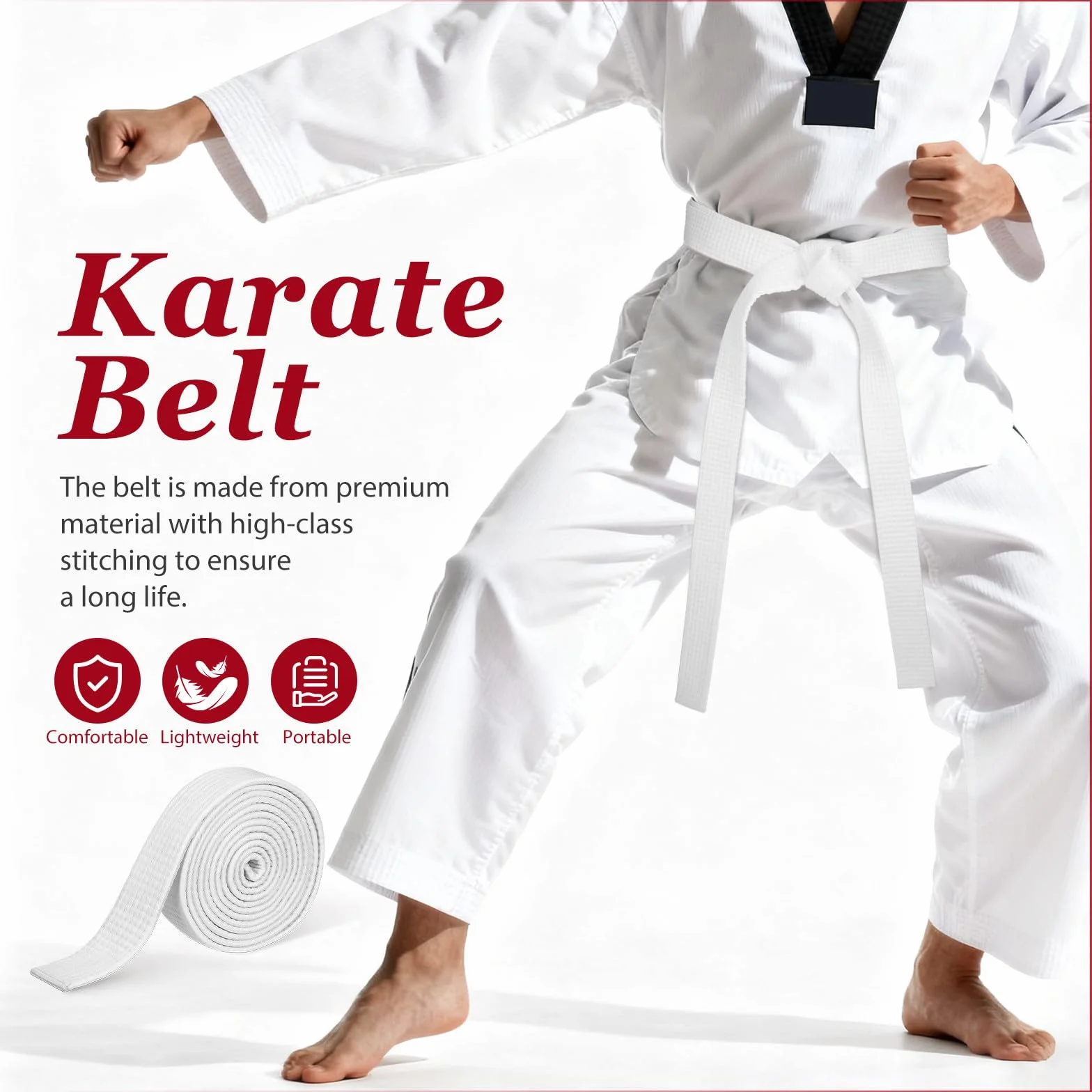 Cinturón de Taekwondo Blanco Algodón y Cáñamo para Entrenamiento y Competición