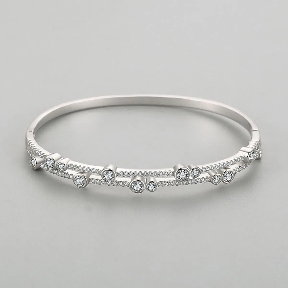 Pulseras para mujer, pulsera de doble fila brillante redonda moissanita oro blanco/platino 950
