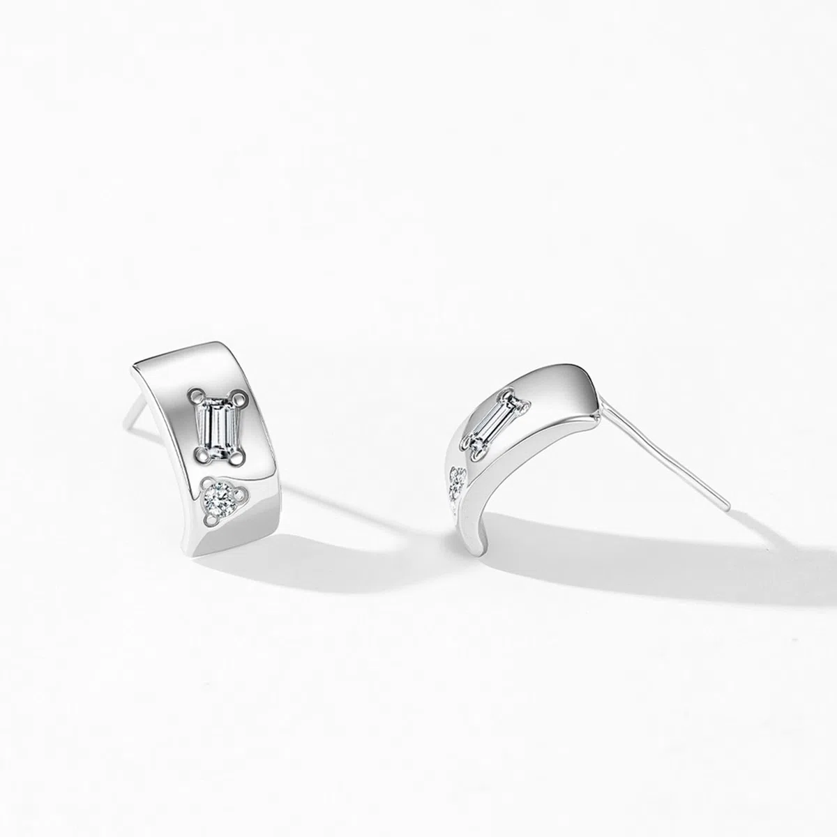 Pendientes de oro blanco 375 de 9 quilates con forma de moissanita rectangular, pendientes de oro Au375