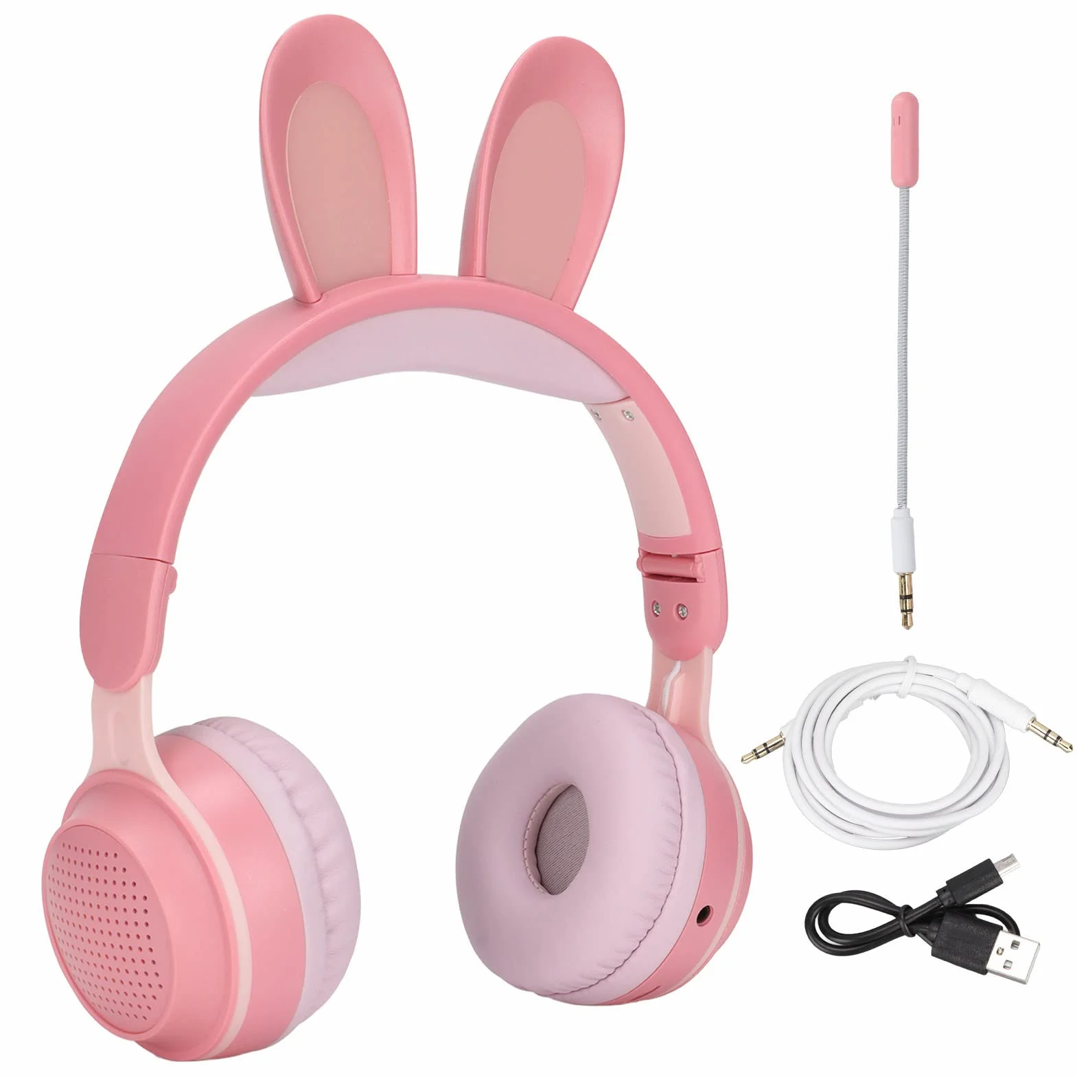 Auriculares para Niños, Auriculares Bluetooth 5.0 con Oreja de Conejo, Auriculares Inalámbricos Plegables con Luz LED sobre la Oreja, Soporte TF/AUX, Regalos para Niños, Niños Pequeños,(Rosado)
