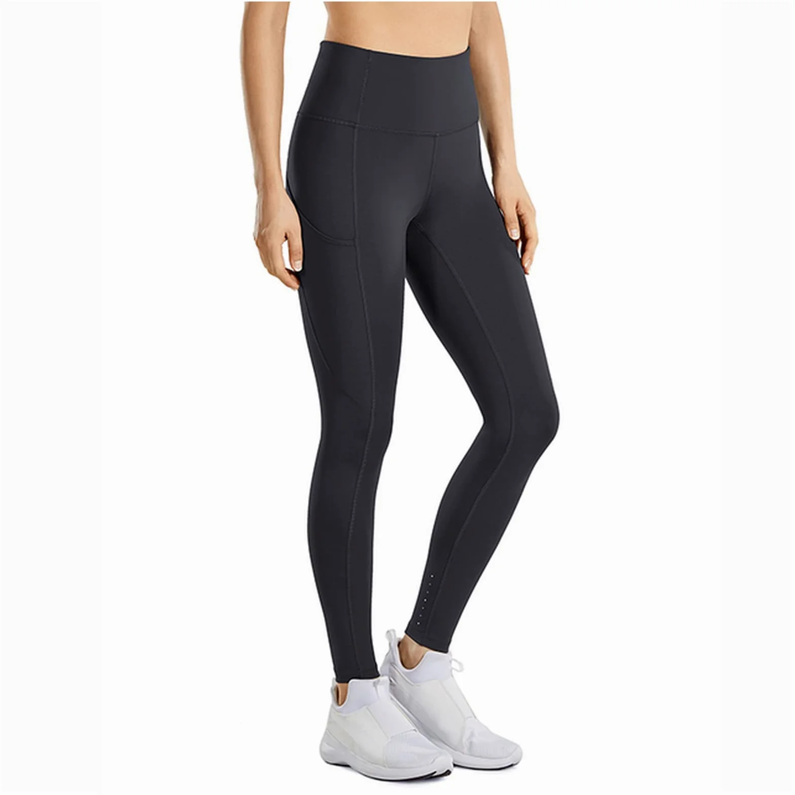 Polainas Impermeables Pantalones de yoga de cintura alta de las mujeres con bolsillos desnudos sentidos entrenando leggings-25 pulgadas Polainas Trail Running ( Color : Ink Gray44 , Size : Medium )