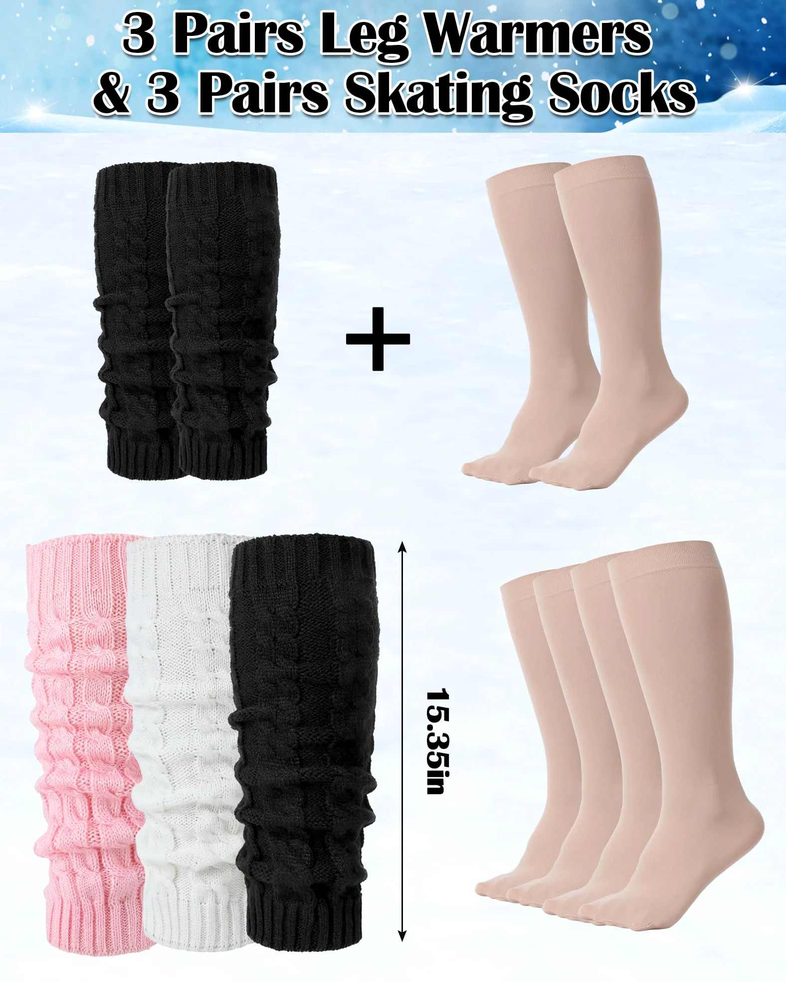 Chuarry Juego de 6 pares de calentadores de piernas para mujeres y niñas, calentadores de piernas largas de punto, calcetines de patinaje, calcetines de pantorrilla para patinaje artístico
