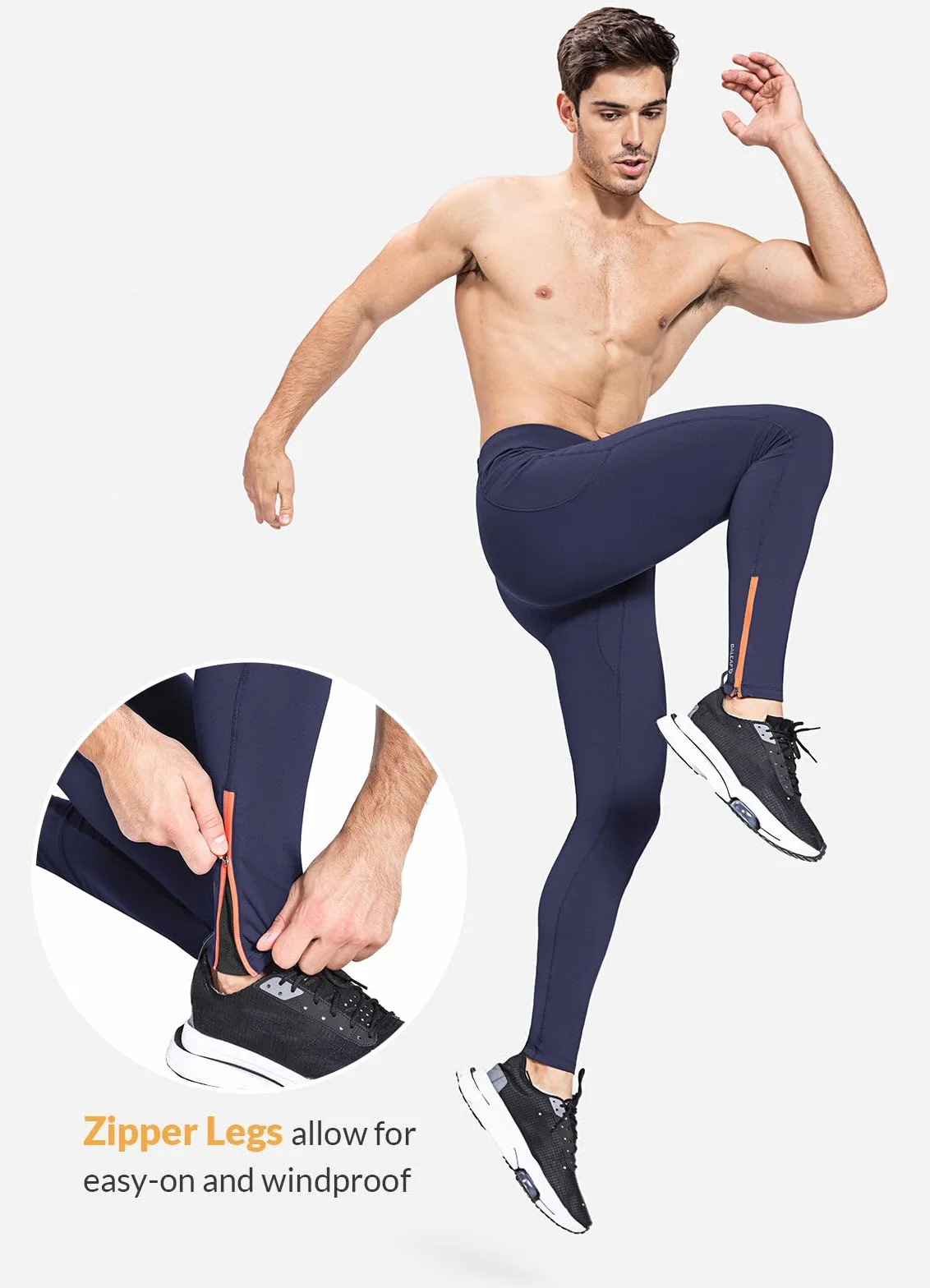 BALEAF Pantalones largos de compresión para hombre impermeables térmicos con bolsillo con cremallera