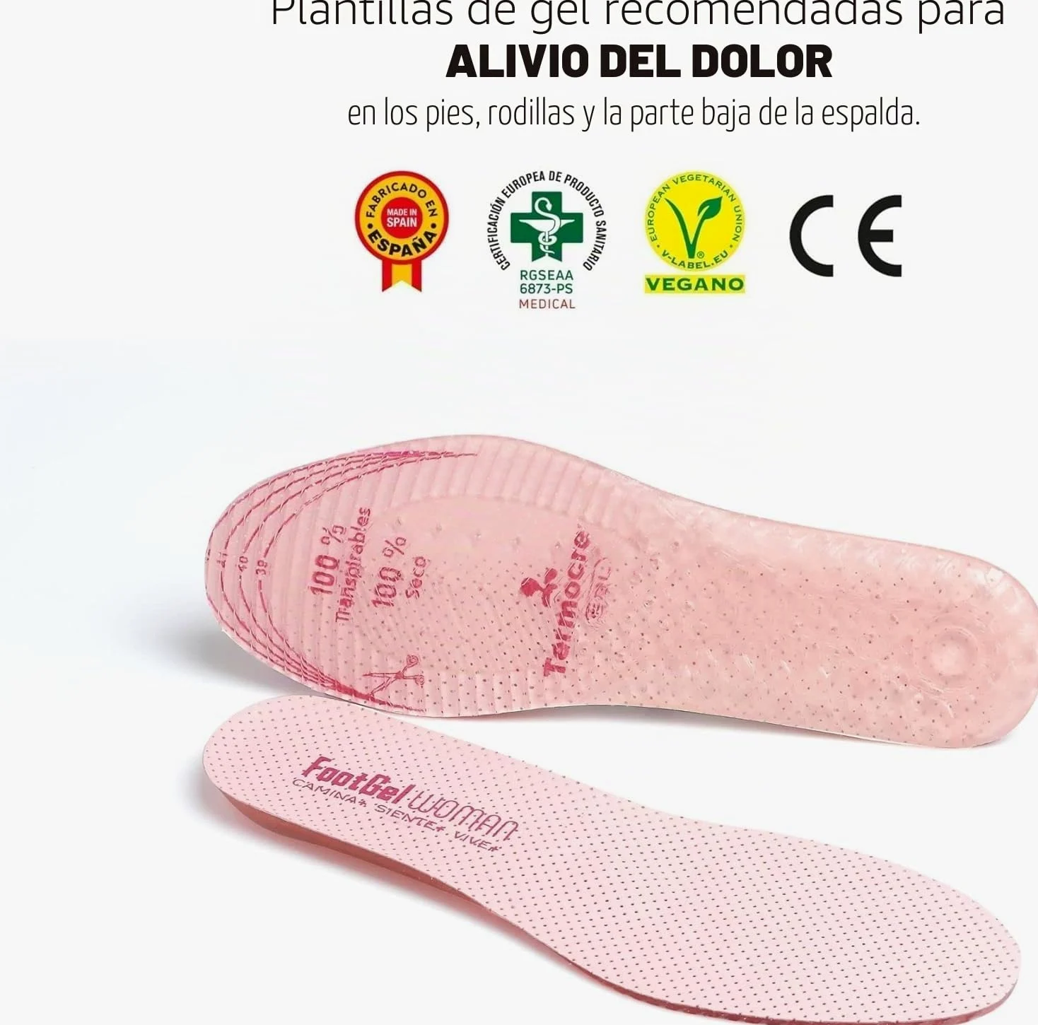 2 Pares Plantillas Gel Mujer Trabajo | Plantillas Mujer Uso Diario Transpirables, Cómodas | Estabilizadoras, Previenen Lesiones, Dolores en Pies, Rodillas y Lumbares | Tallas 35 a 38