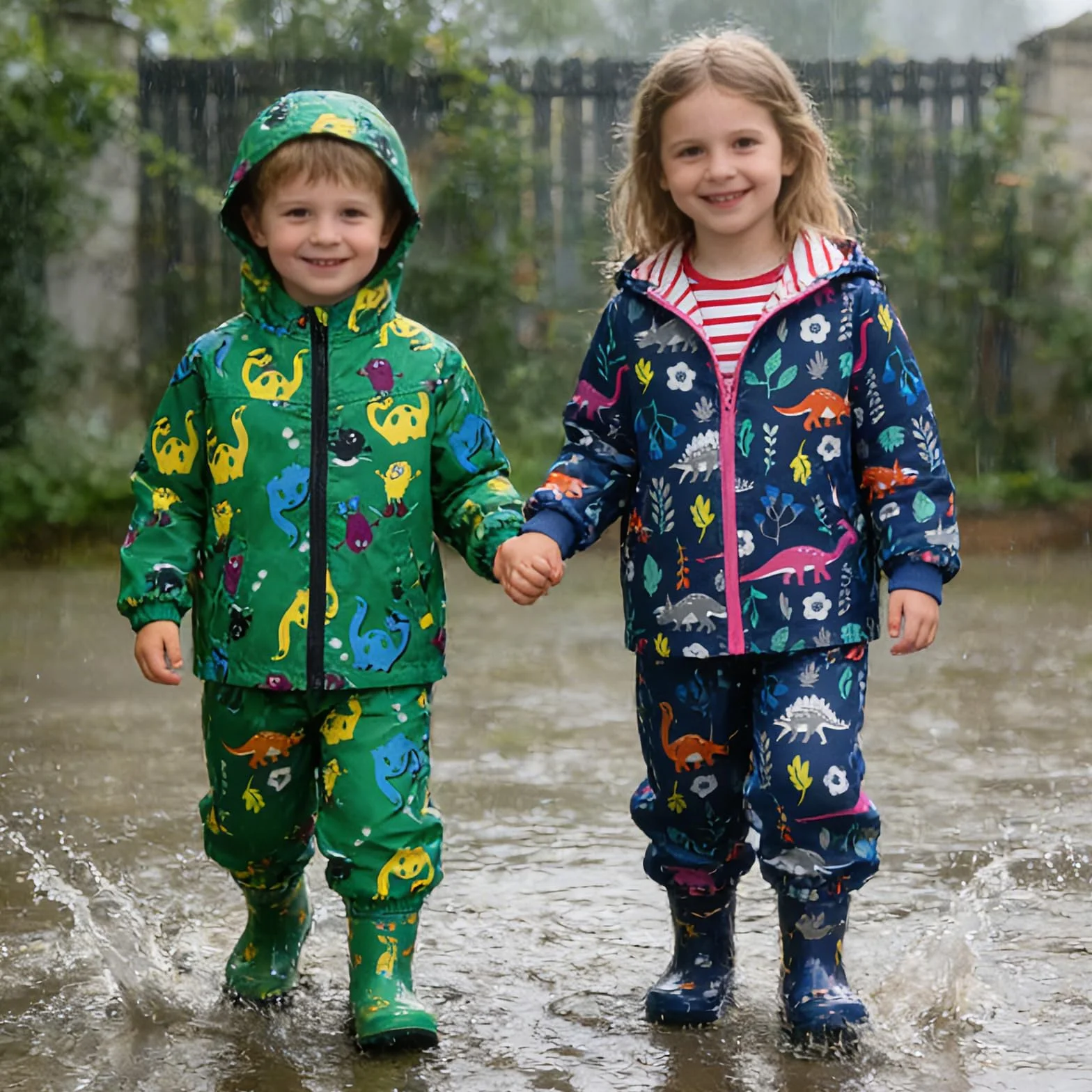 LZH Impermeable Chubasquero para Niño o Niñas, Dinosaurio Capa de Lluvia de Dibujos Animados con Capucha Chaqueta Pantalones Traje